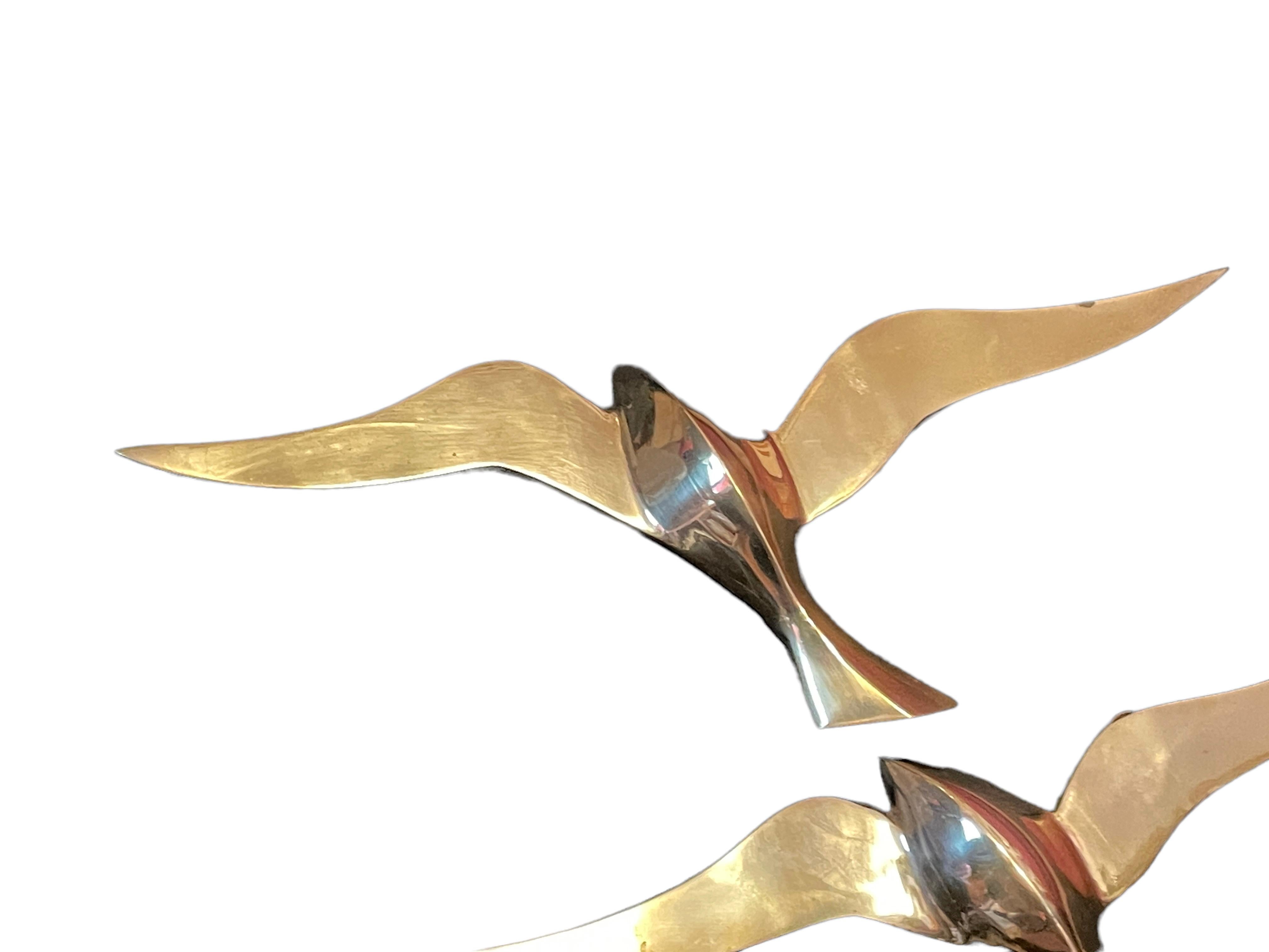 Mid-20th Century Set of Three Flying Swallows Birds Brass Metal Wall Decoration Vintage, 1960s For Sale