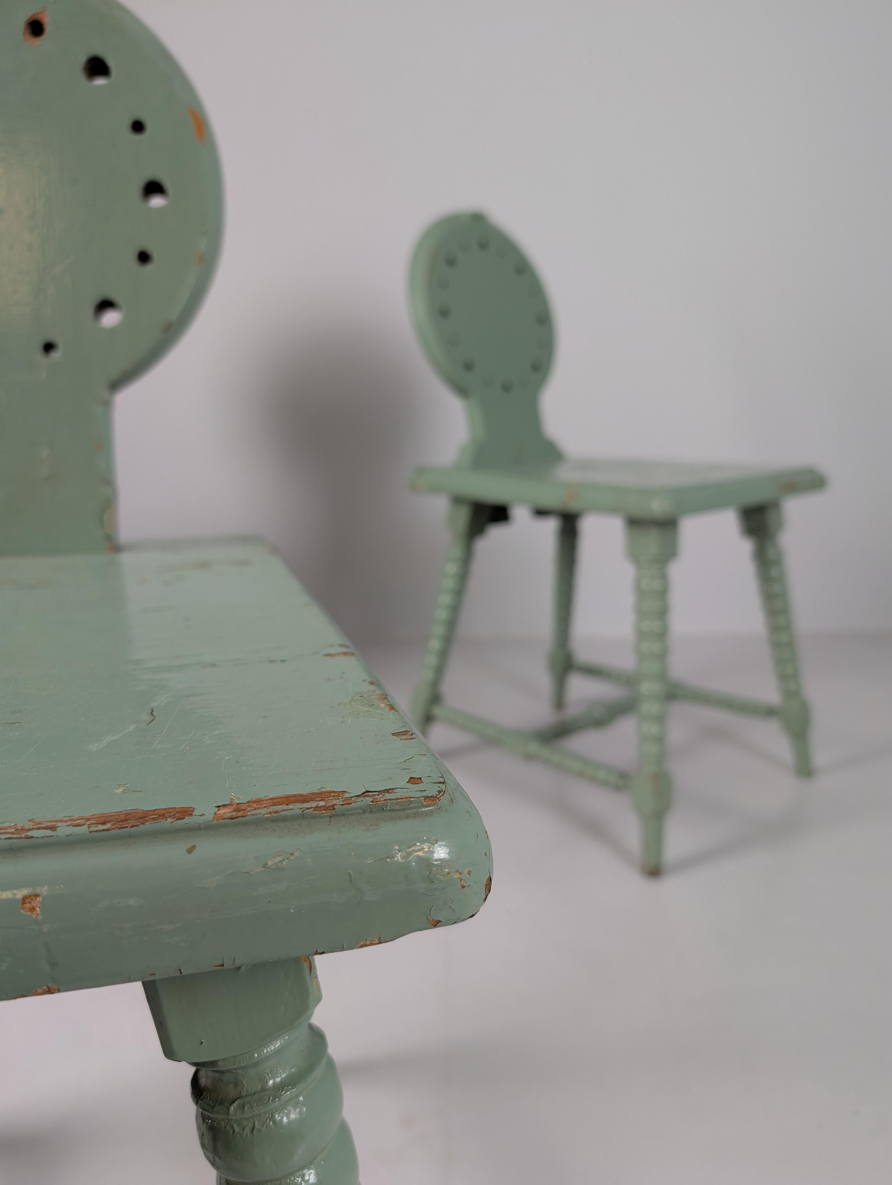 Set of Three Folk / Tyrolean-Style Chairs in Mint Green, Finland c. Early 1900s For Sale 6