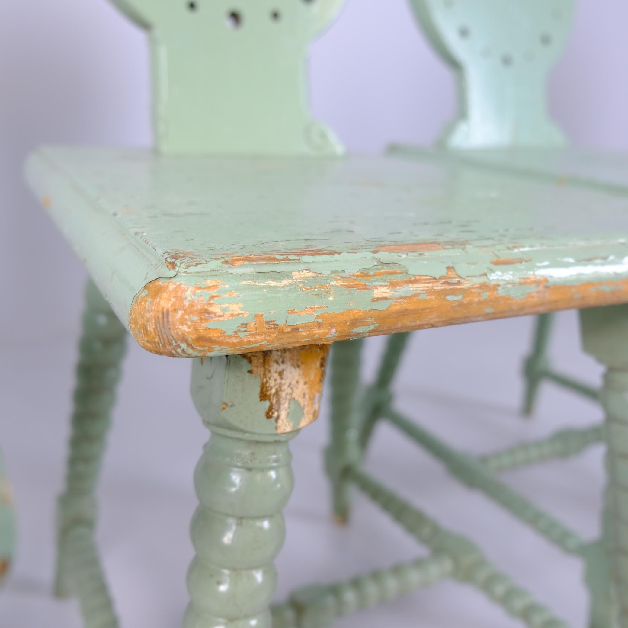 Set of Three Folk / Tyrolean-Style Chairs in Mint Green, Finland c. Early 1900s In Good Condition For Sale In Helsinki, FI