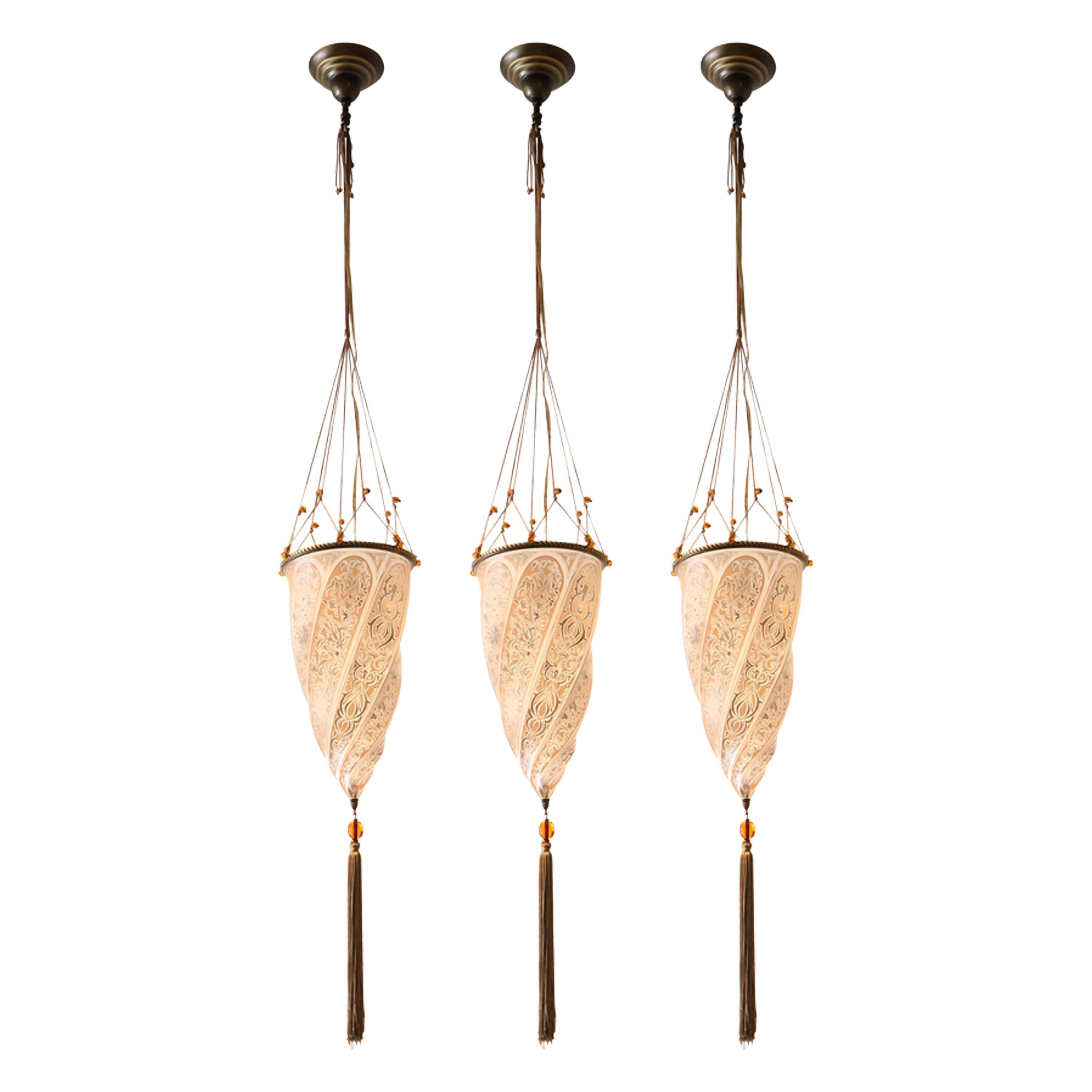 Set of Three Fortuny Pendant Lights