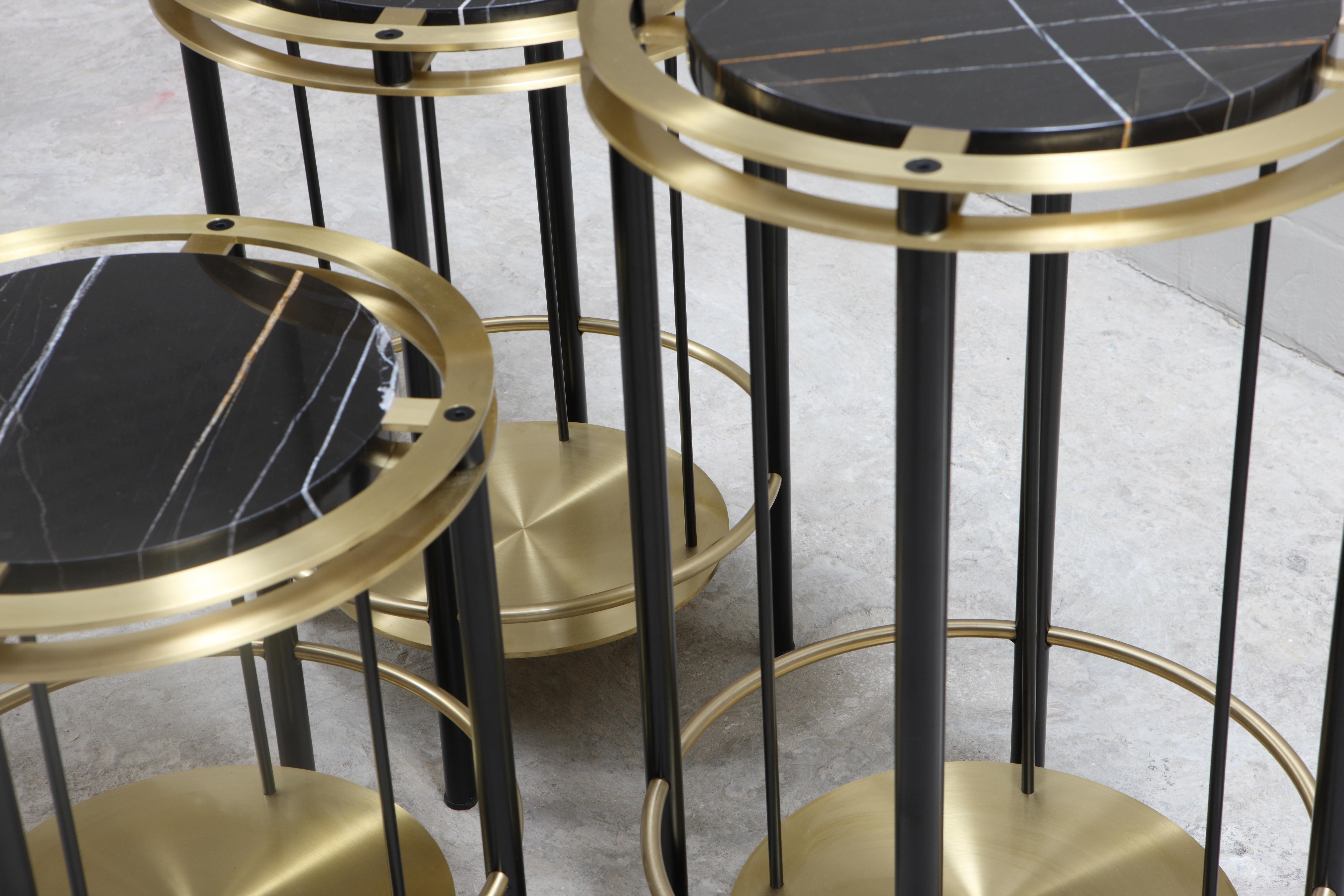 Set of Three Frame Side Tables in Brass, Steel and Thala Black Marble, Studio A In New Condition For Sale In Firenze, IT