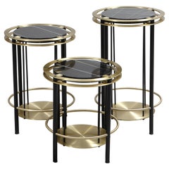 Set of Three Frame Side Tables in Brass, Steel and Thala Black Marble, Studio A