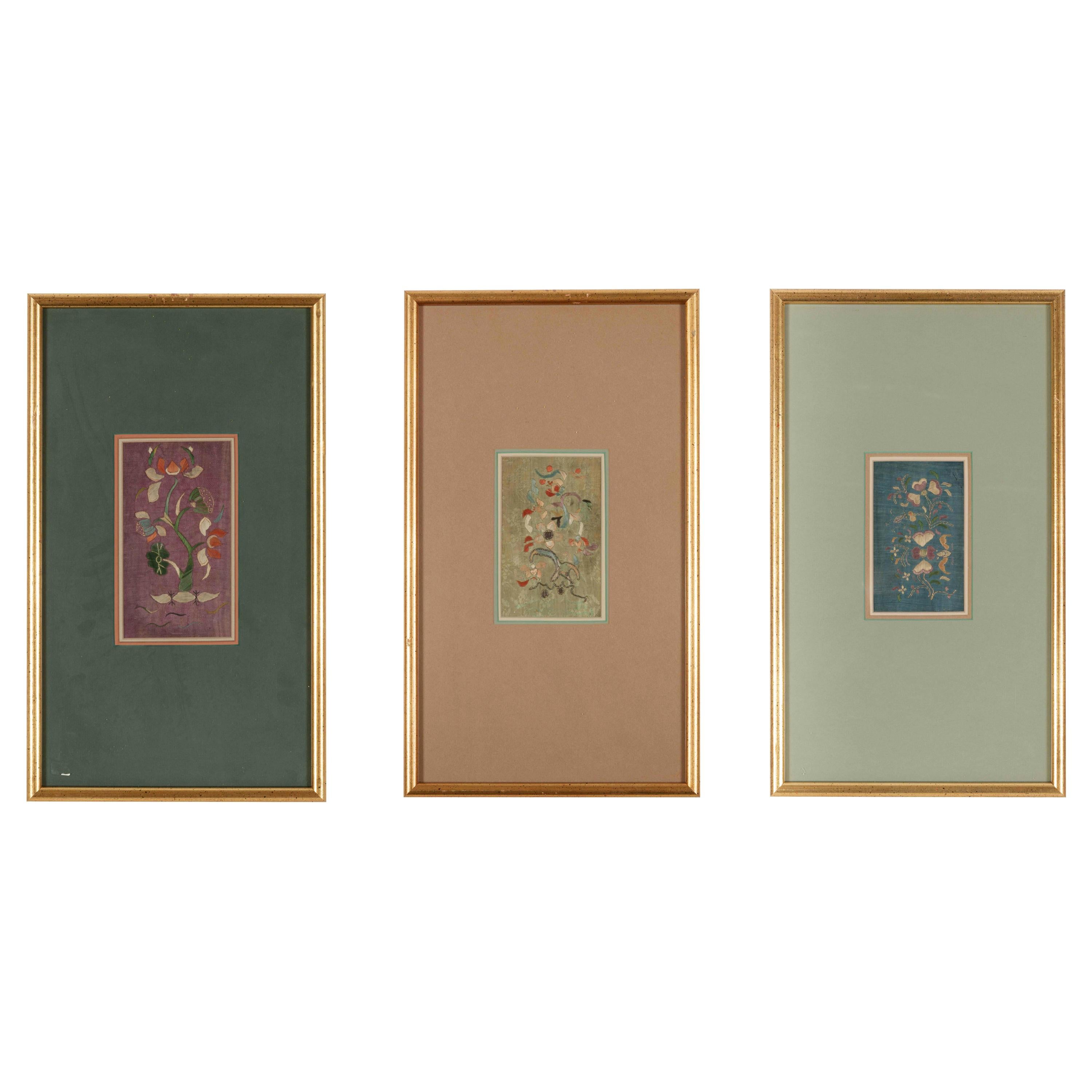 Set of Three Framed Antique Chinese Textiles Qing Dynasty Provenance