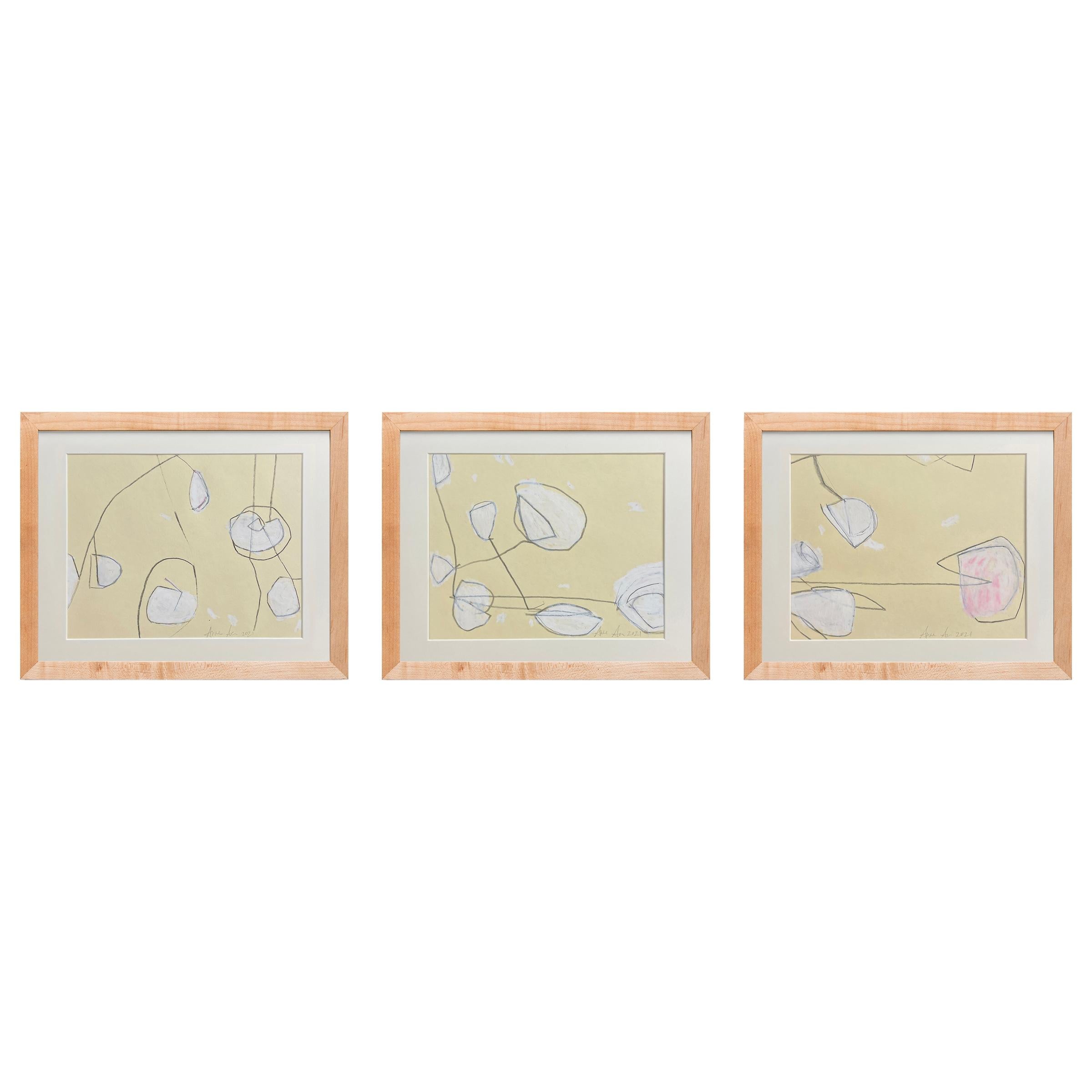 Set of Three Framed Drawing by Anne Abueva, 2021