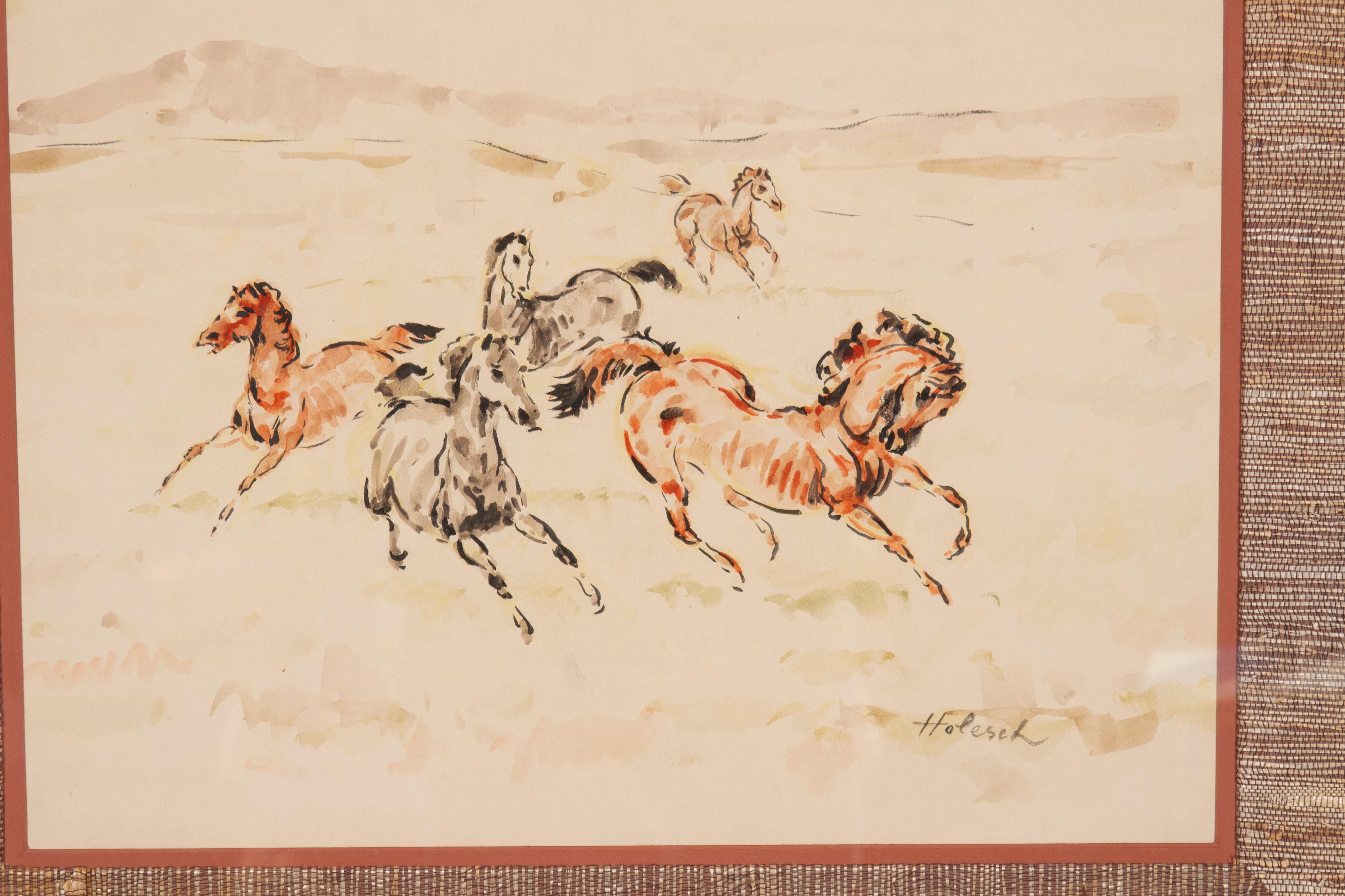 Set Of Three Framed Equestrian Watercolors By Denes De Holesch For Sale 4