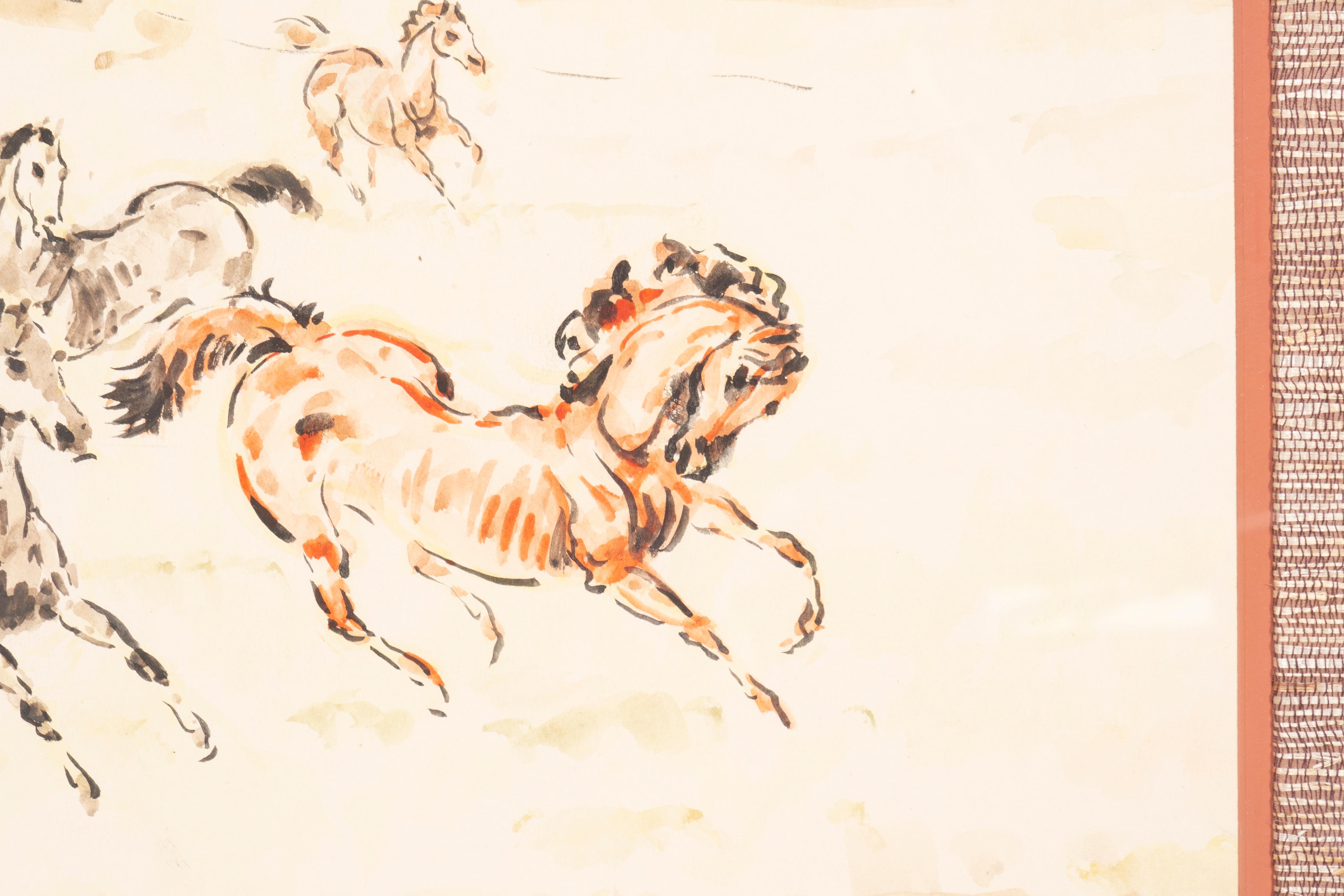 Set Of Three Framed Equestrian Watercolors By Denes De Holesch For Sale 5