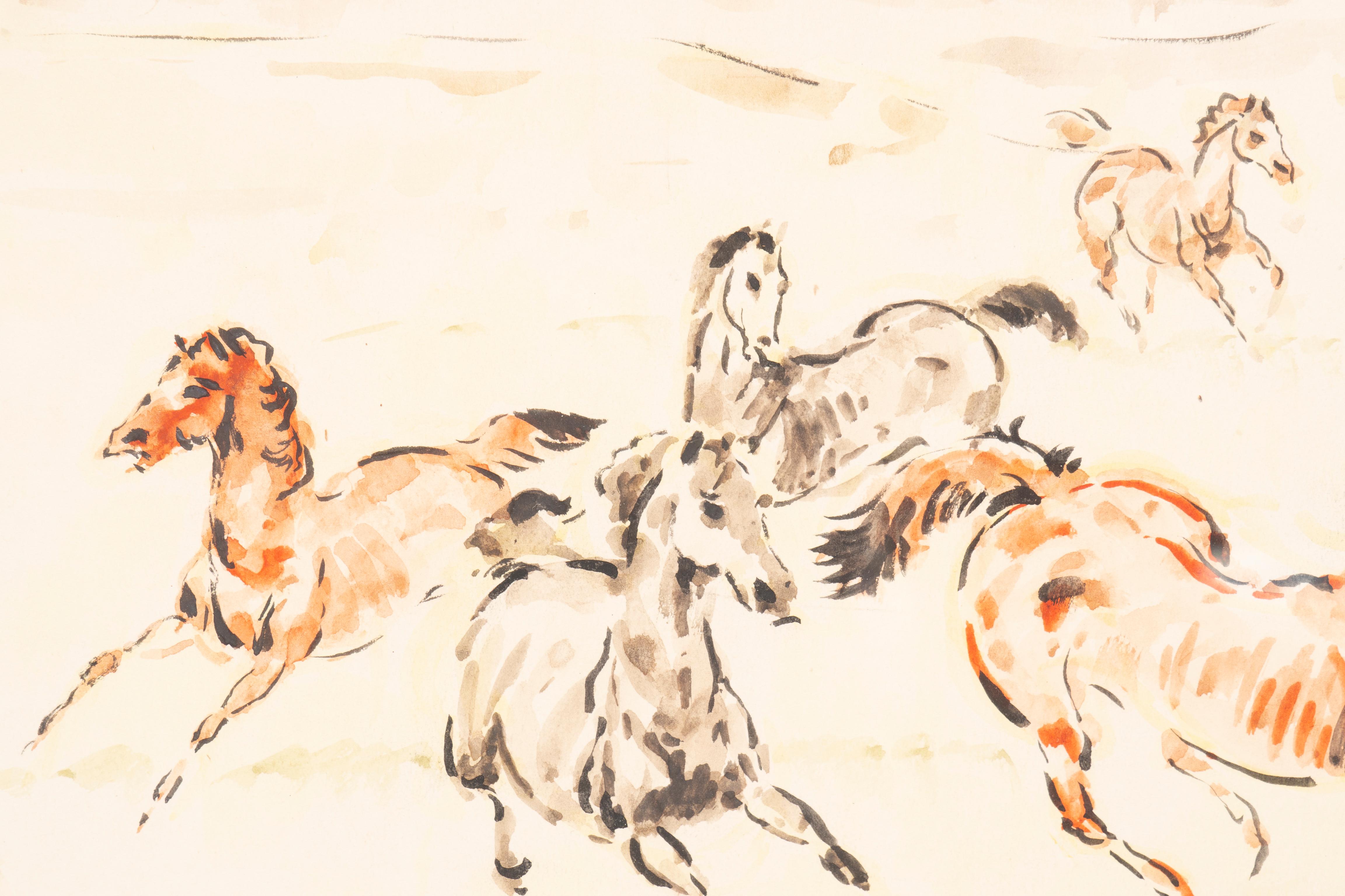 Set Of Three Framed Equestrian Watercolors By Denes De Holesch For Sale 6