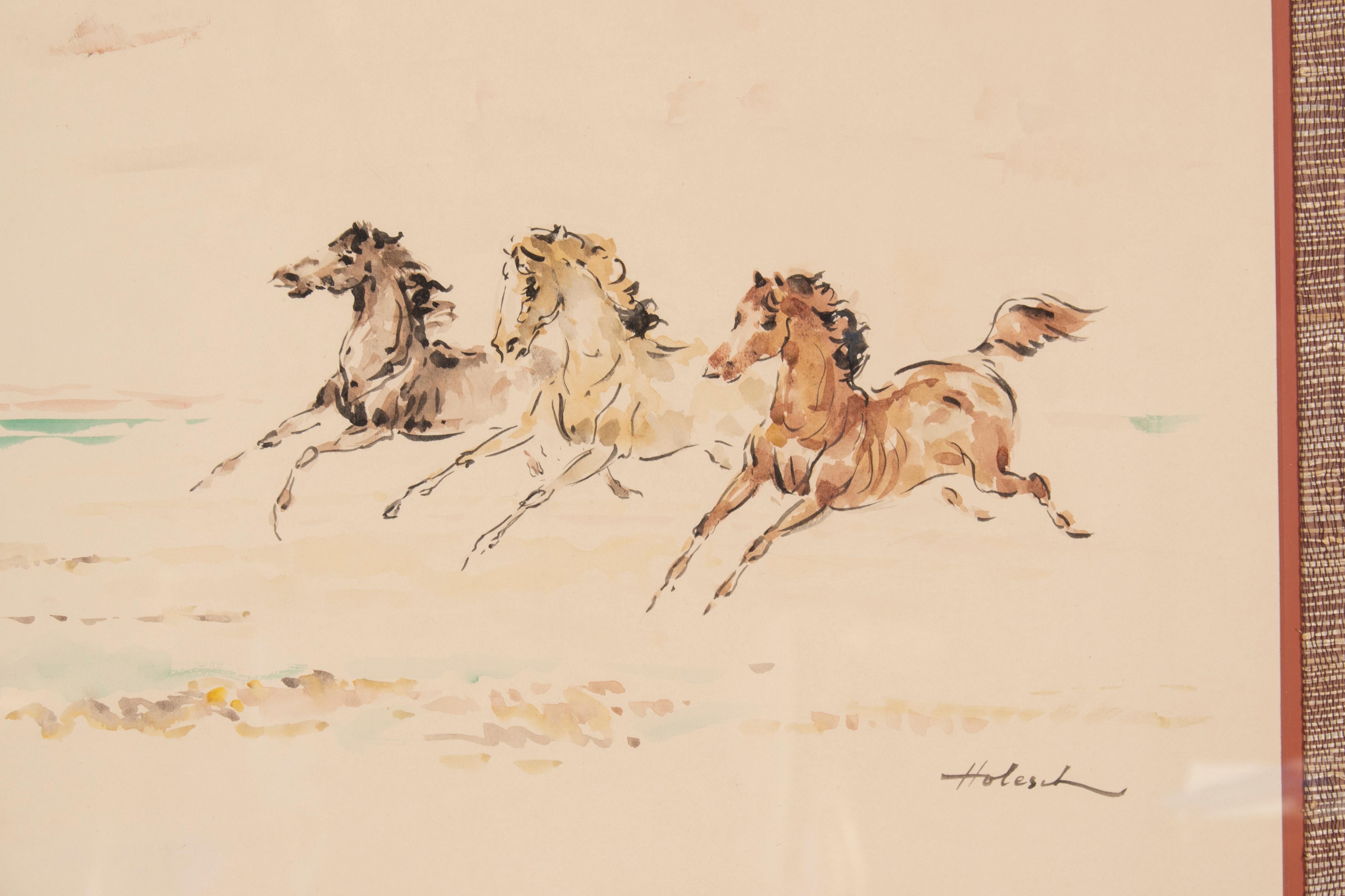 Set Of Three Framed Equestrian Watercolors By Denes De Holesch For Sale 7
