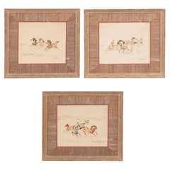Set aus drei gerahmten Reiter-Aquarelle von Denes De Holesch