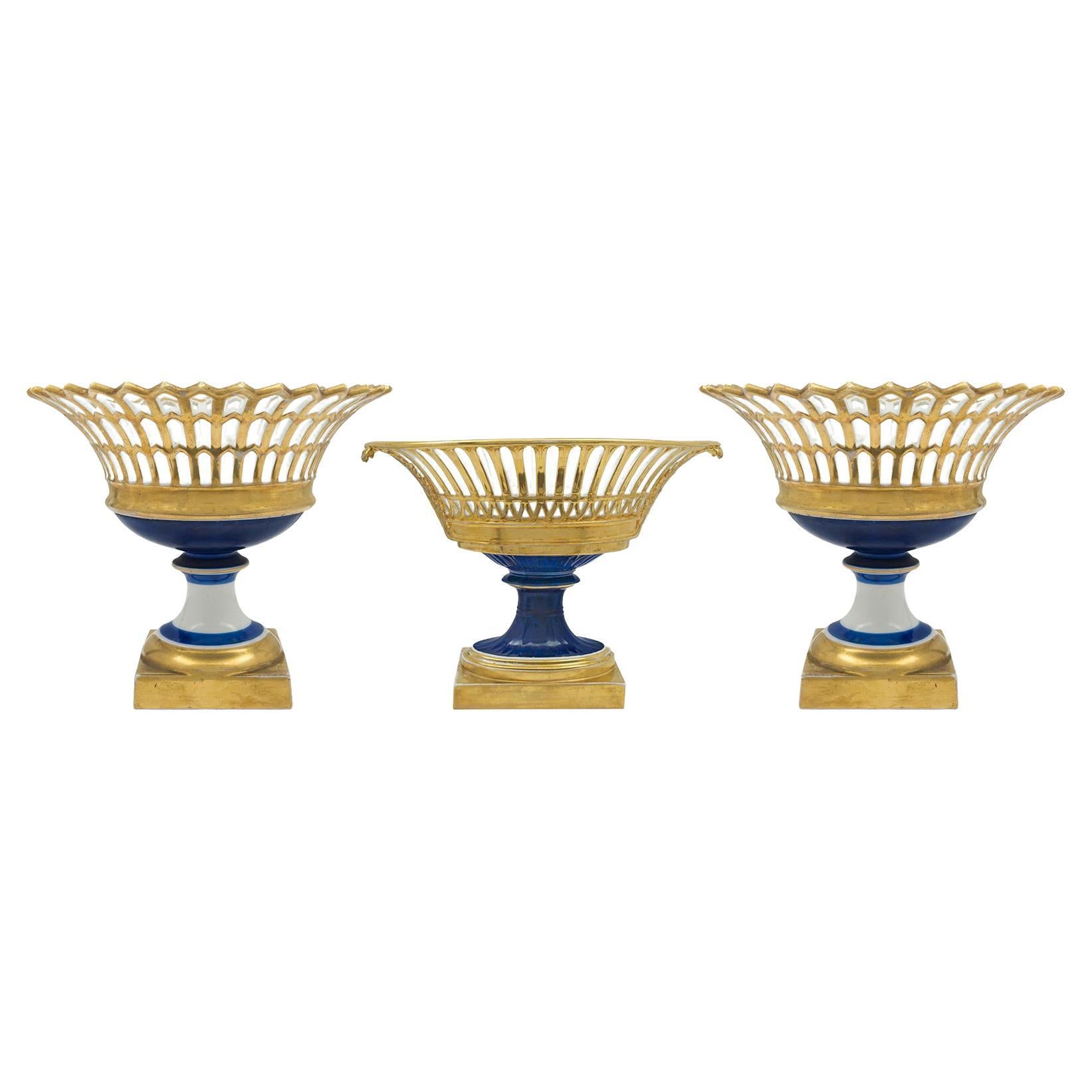 Set of Three French 19th Century Louis XVI St. Garniture Compotes