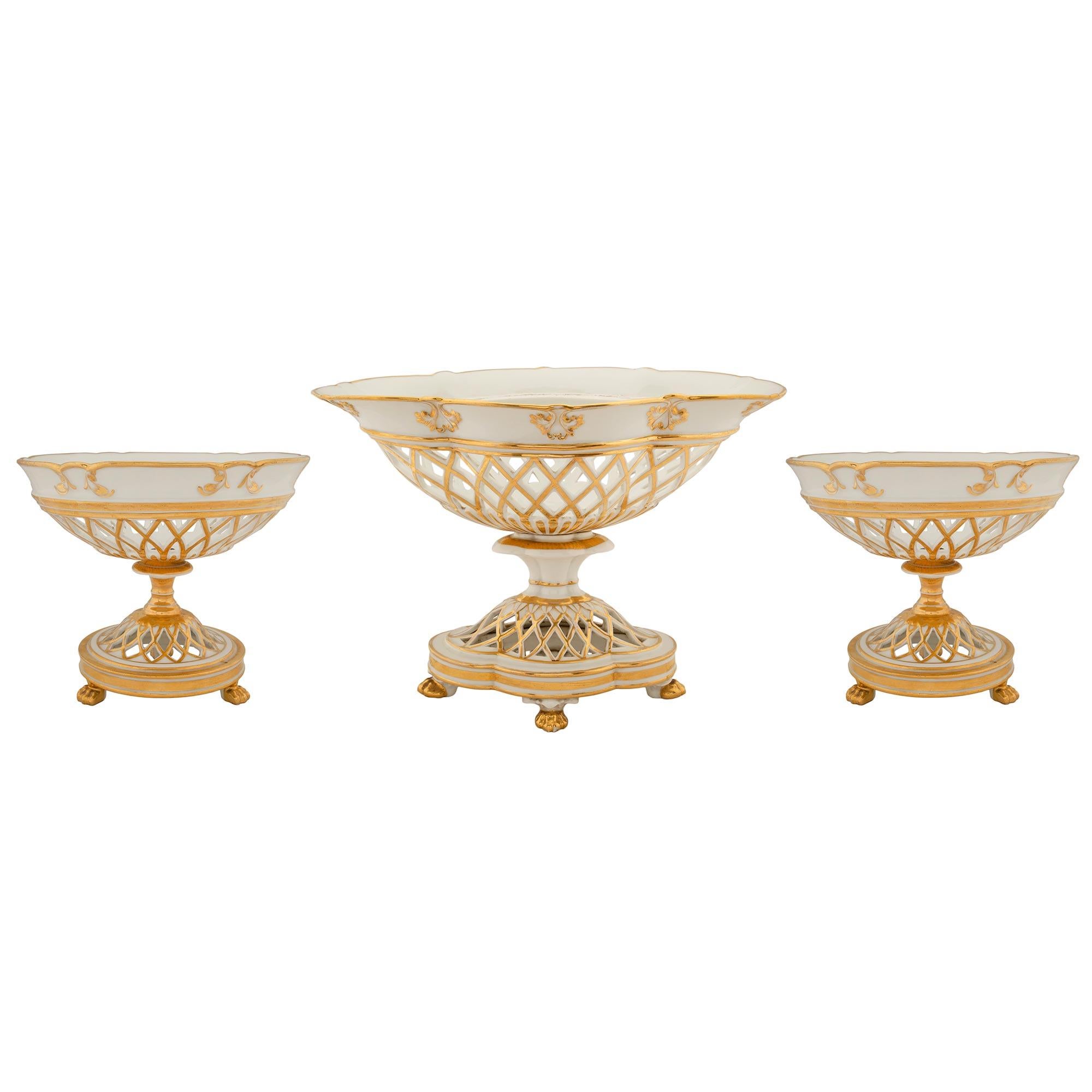 Set of Three French 19th Century Louis XVI Style Porcelain de Paris Centerpiece