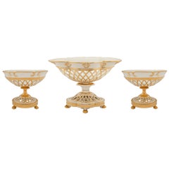 Set of Three French 19th Century Louis XVI Style Porcelain de Paris Centerpiece
