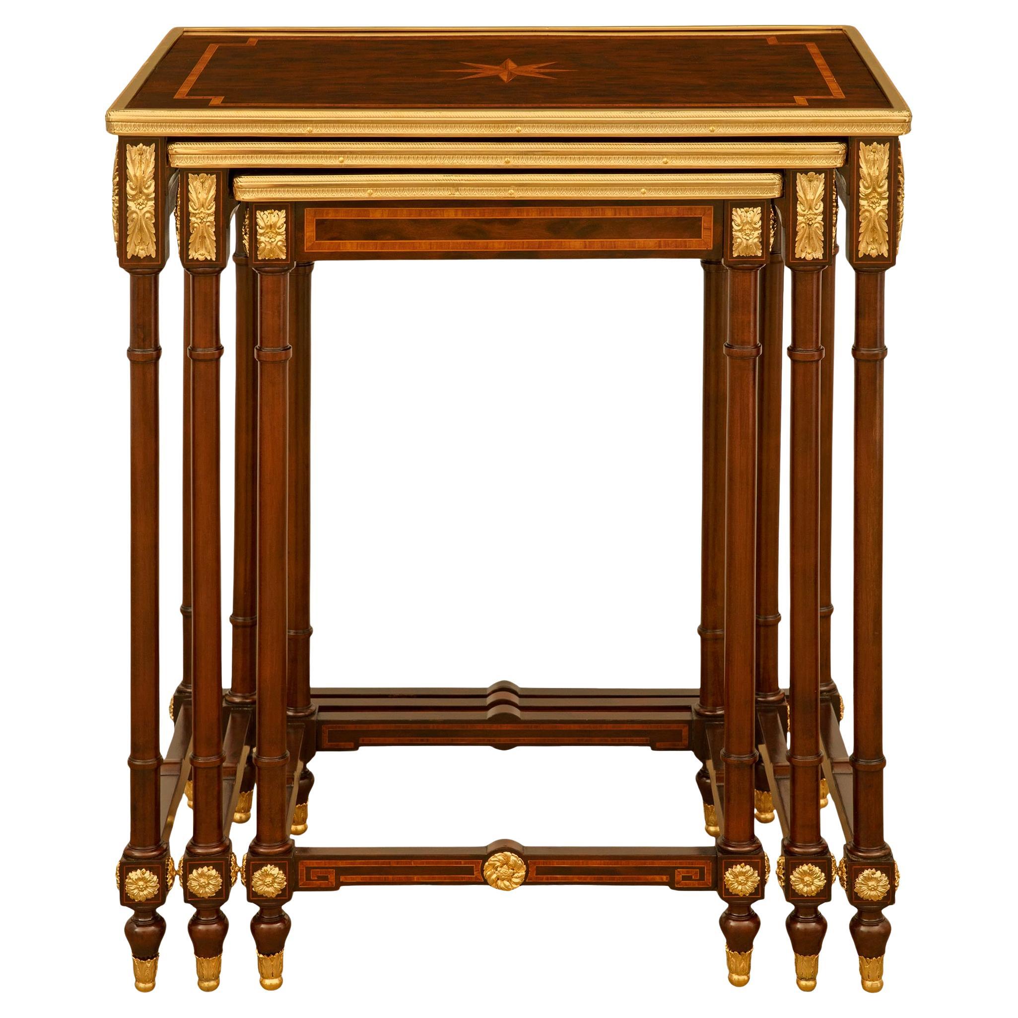 set of three French 19th century Napoleon III Period Mahogany nesting tables For Sale
