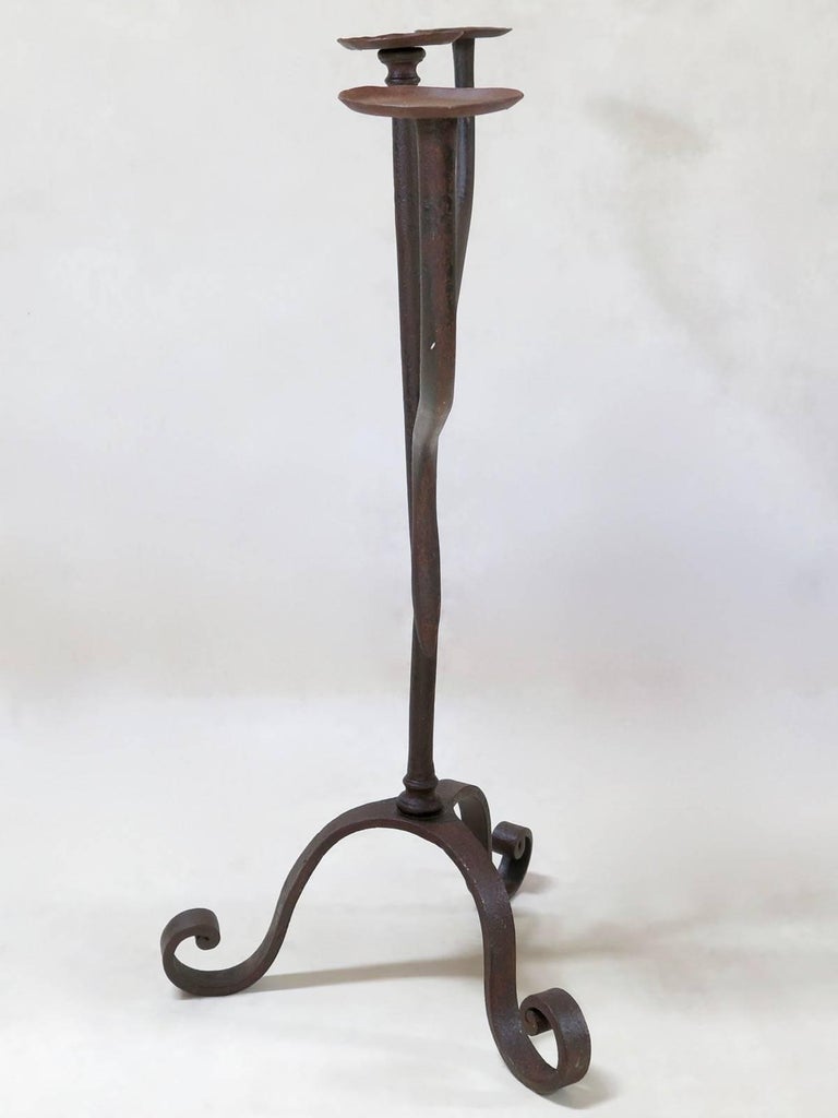 Set of Three French 19th Century Wrought Iron Candelabras For Sale at