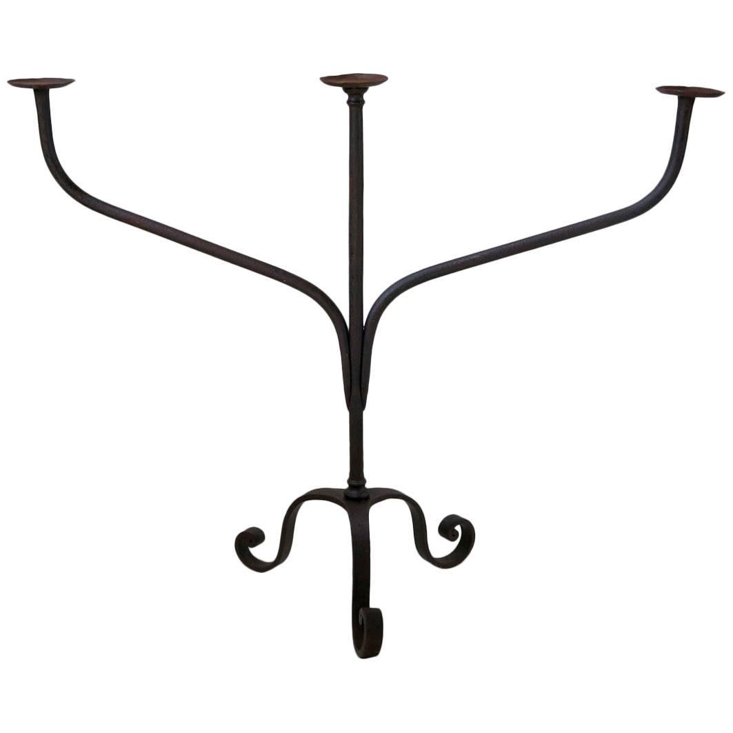 Set of Three French 19th Century Wrought Iron Candelabras For Sale