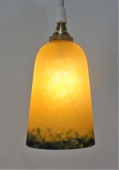 Set of Three French Art Glass Shade Pendant Light by Muller Freres #19