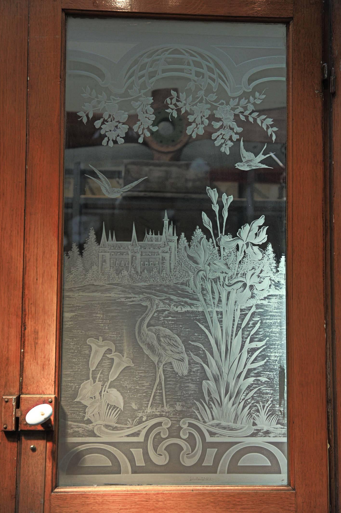 Set of Three French Art Nouveau Craved Glass Inside Doors, circa 1900 1