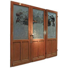 Set of Three French Art Nouveau Craved Glass Inside Doors, circa 1900