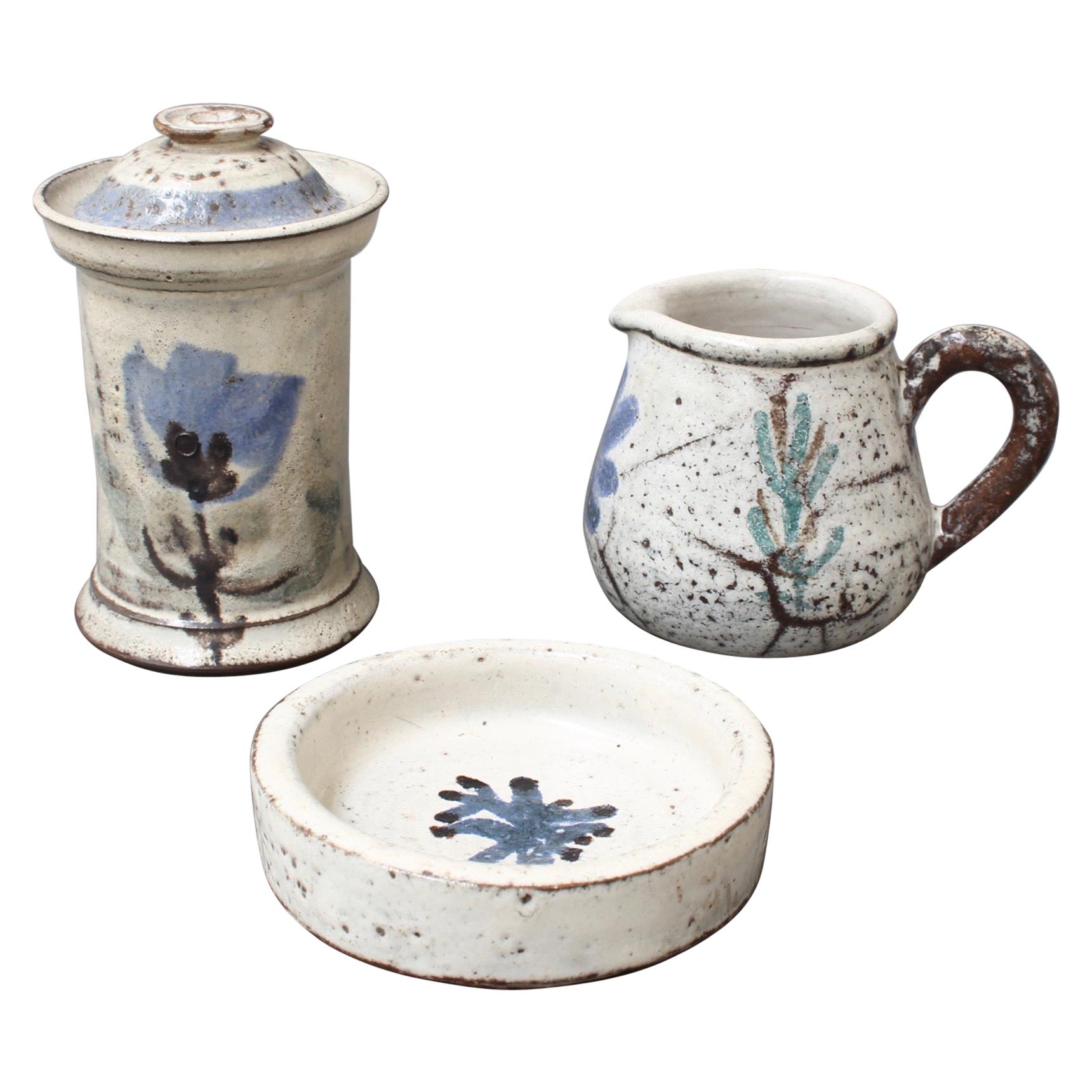 Set of Three French Ceramic Pieces by Gustave Reynaud for Le Mûrier, circa 1950s