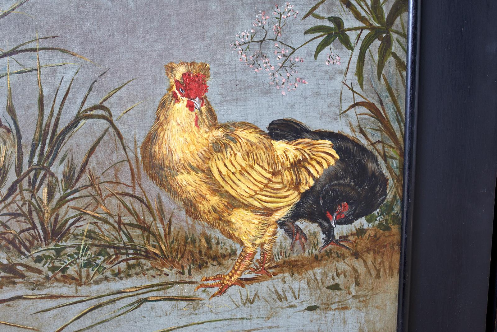 Ensemble de trois peintures sur toile encadrées de style chinoiserie française en vente 3