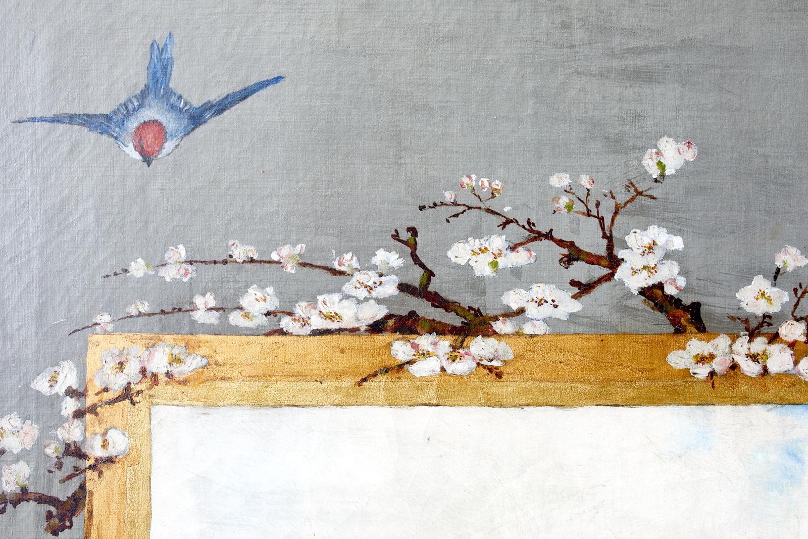 Ensemble de trois peintures sur toile encadrées de style chinoiserie française en vente 9
