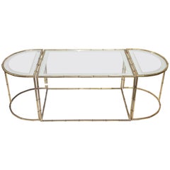 Set of Three French Coffee Tables "Bamboo" Brass by Christofle Collection
