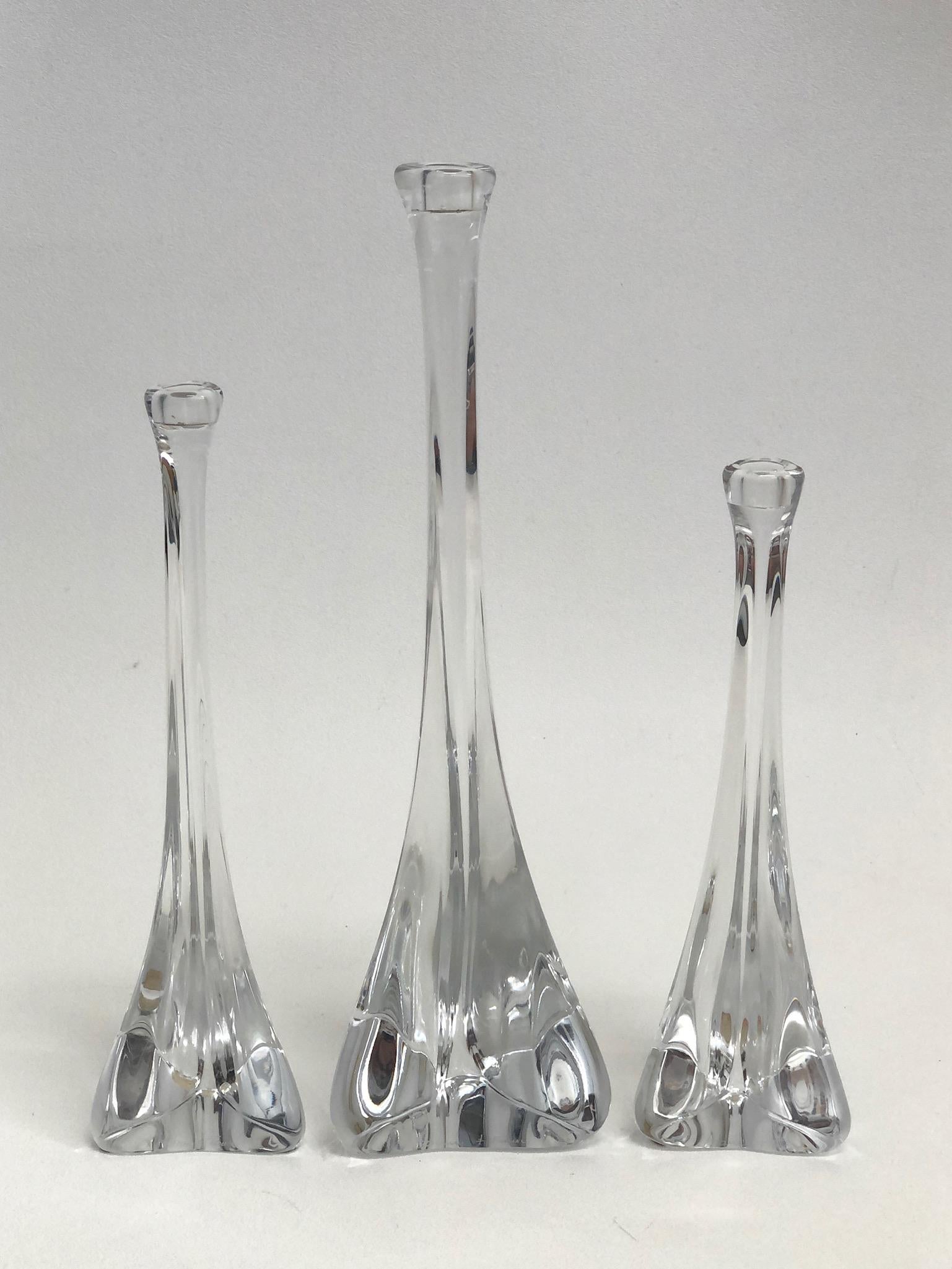 Mid-Century Modern Set of Three French Crystal Candlestick by Daum  For Sale