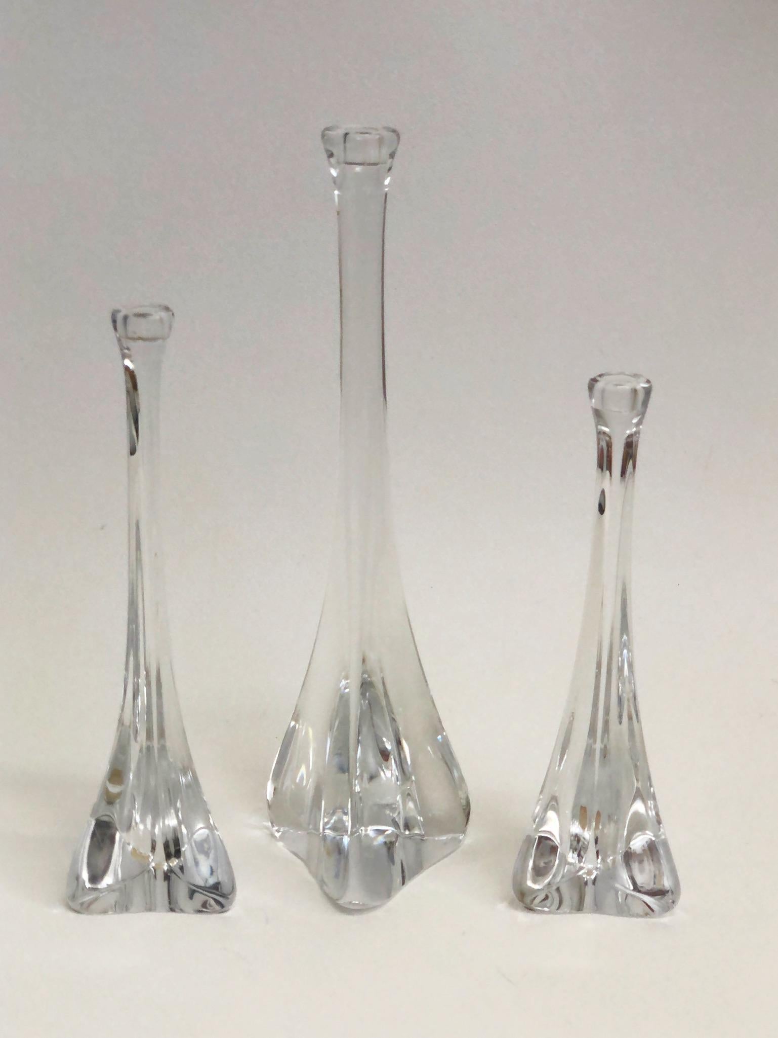 Set of Three French Crystal Candlestick by Daum  In Excellent Condition For Sale In Palm Springs, CA