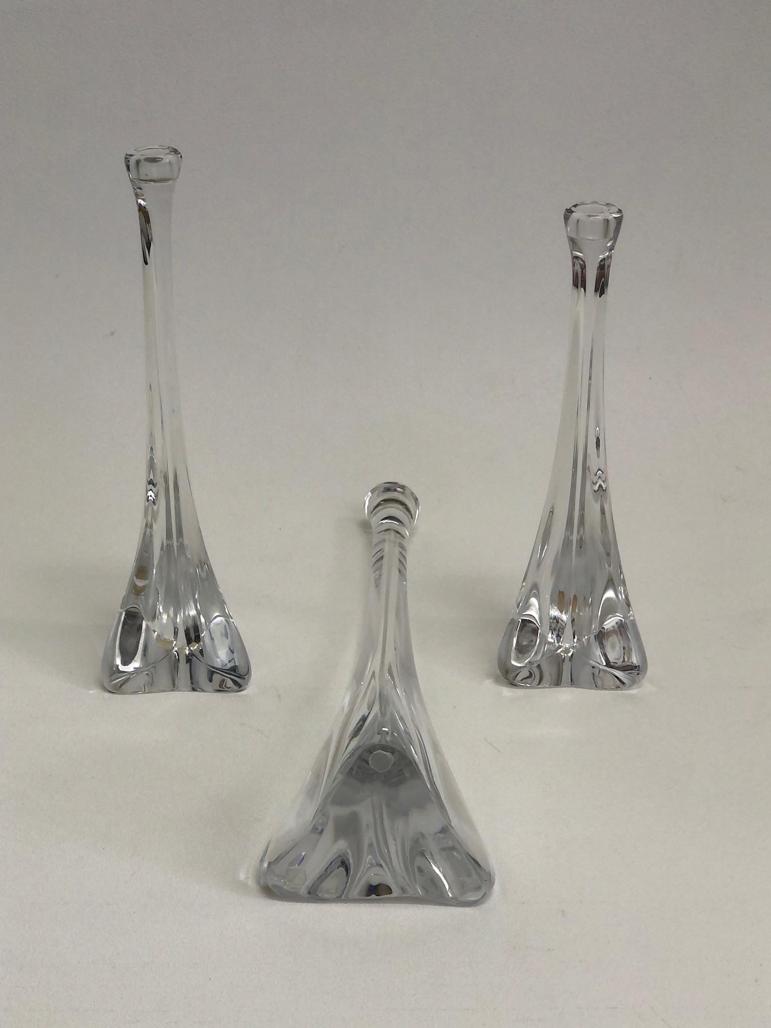 Late 20th Century Set of Three French Crystal Candlestick by Daum  For Sale