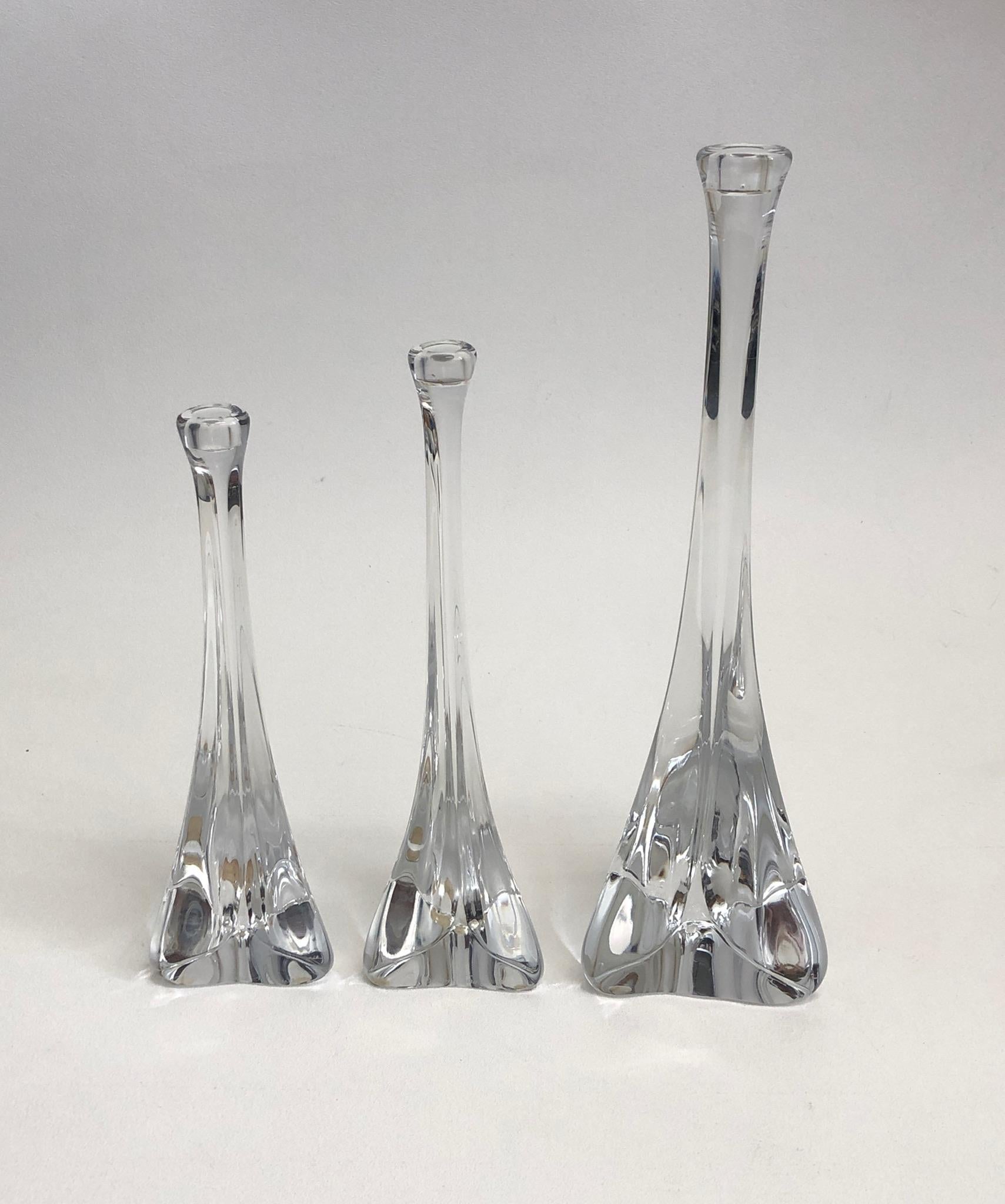 Set of Three French Crystal Candlestick by Daum  For Sale 1