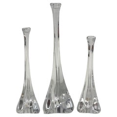 Set of Three French Crystal Candlestick by Daum 