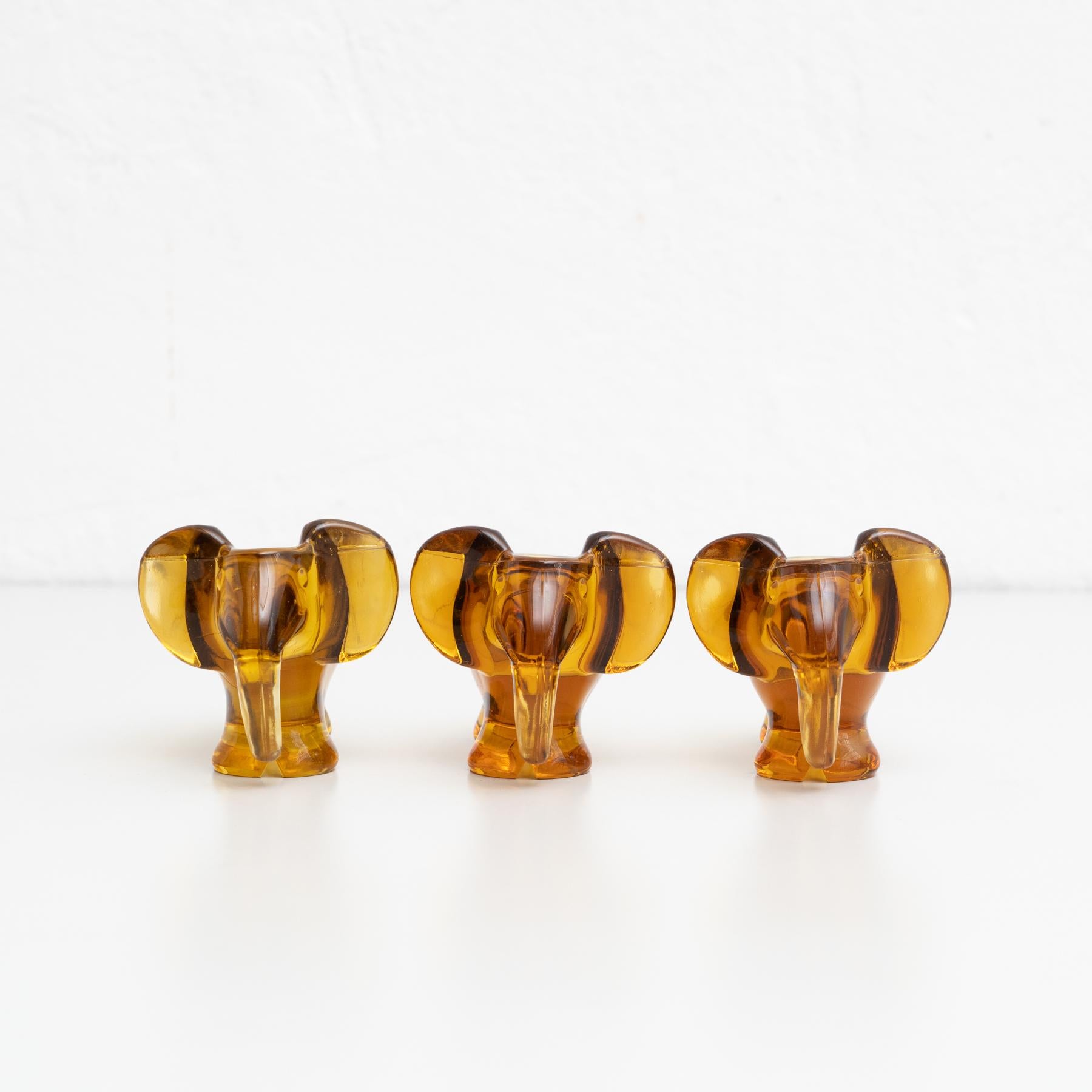 Art Nouveau Set of Three French Crystal Elephants, circa 1960