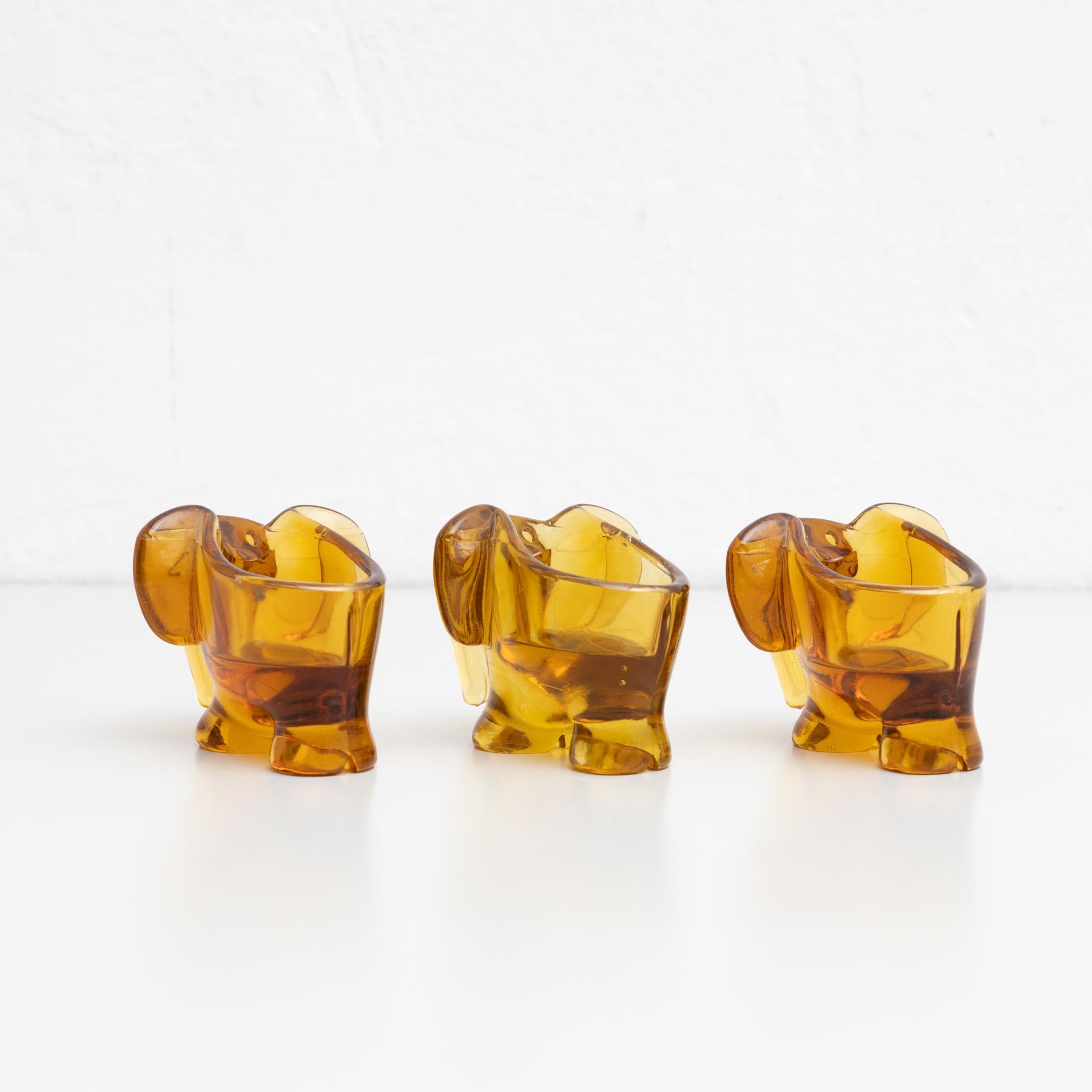 Glass Set of Three French Crystal Elephants, circa 1960