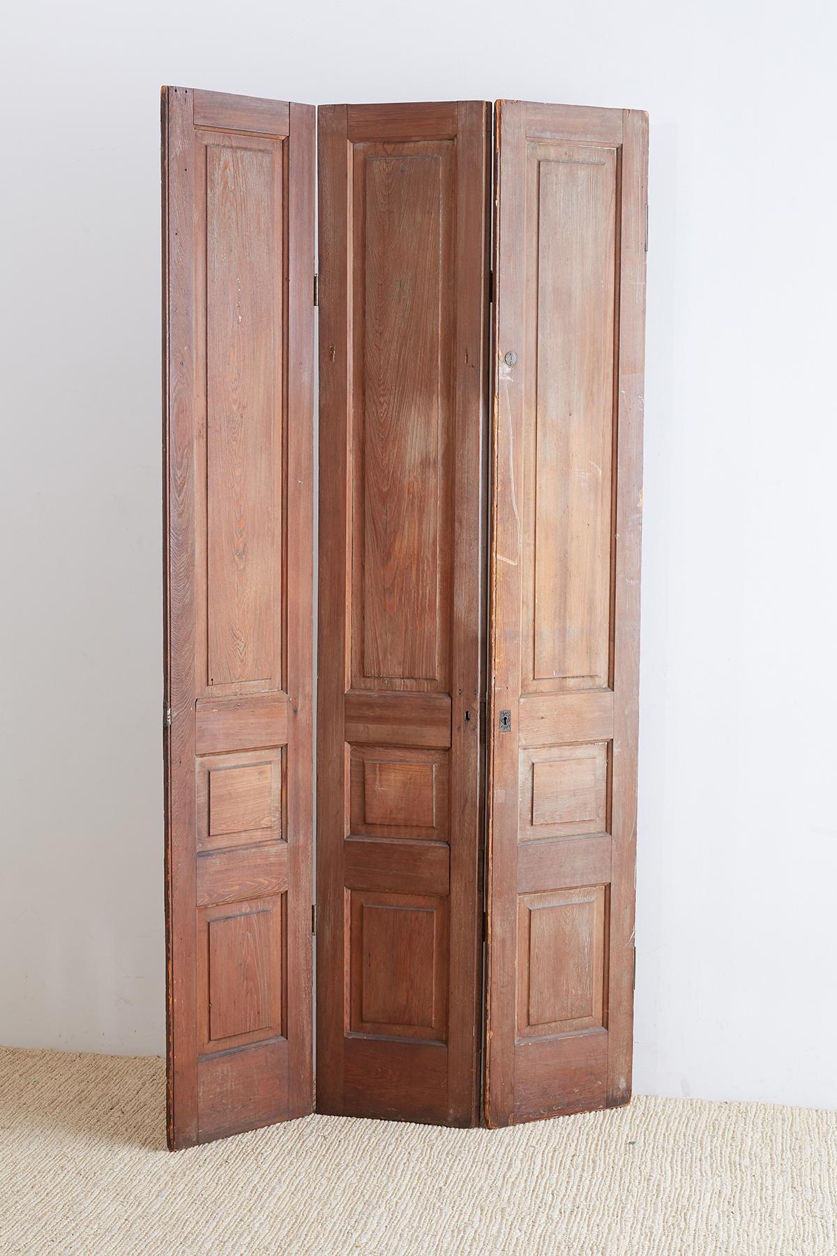 Brass Set of Three French Folding Panel Door Screen 