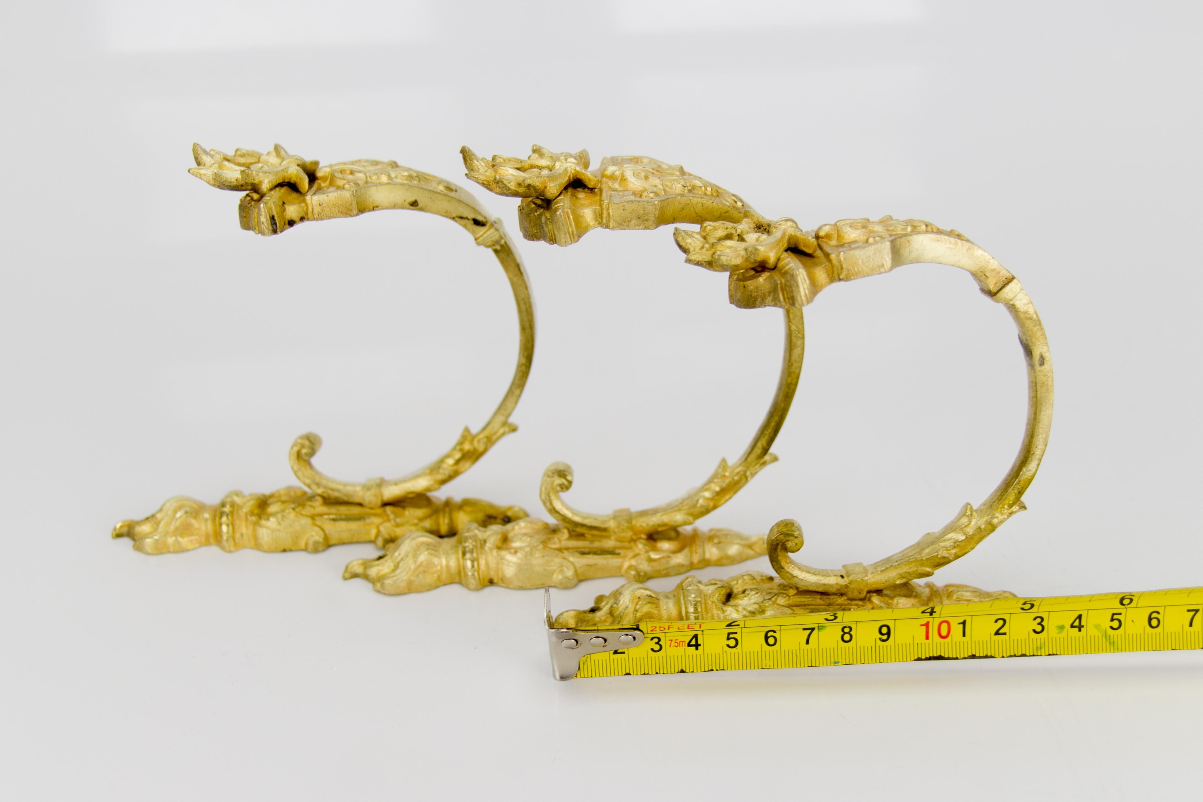 French Gilt Bronze Curtain Tiebacks or Curtain Holders Signed A.D., Set of 3 For Sale 6