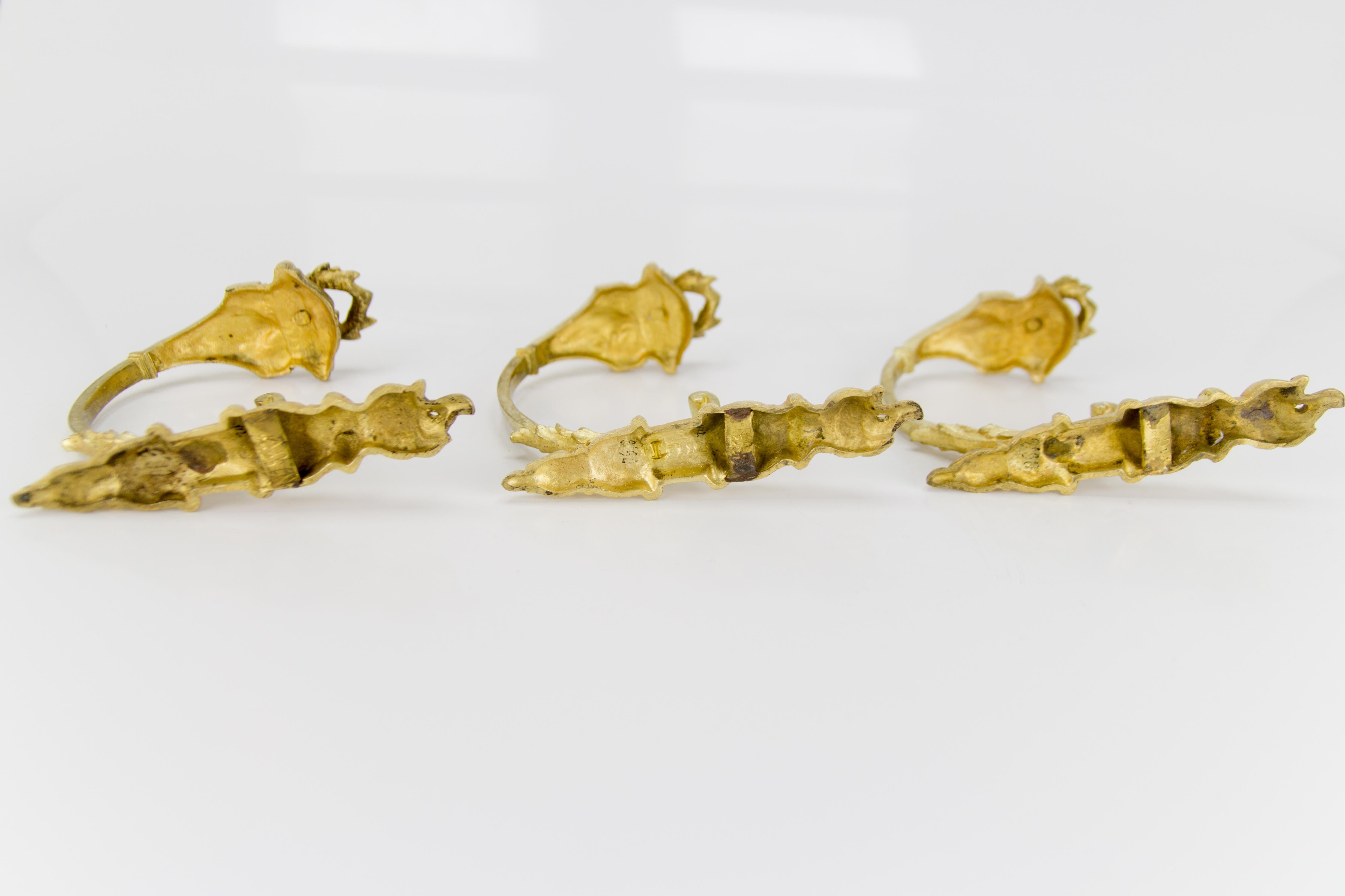 French Gilt Bronze Curtain Tiebacks or Curtain Holders Signed A.D., Set of 3 For Sale 8