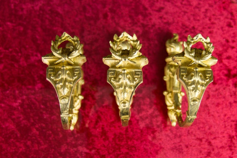 Set of Three French Gilt Bronze Curtain Tiebacks or Curtain Holders Signed A.D. For Sale at 1stDibs
