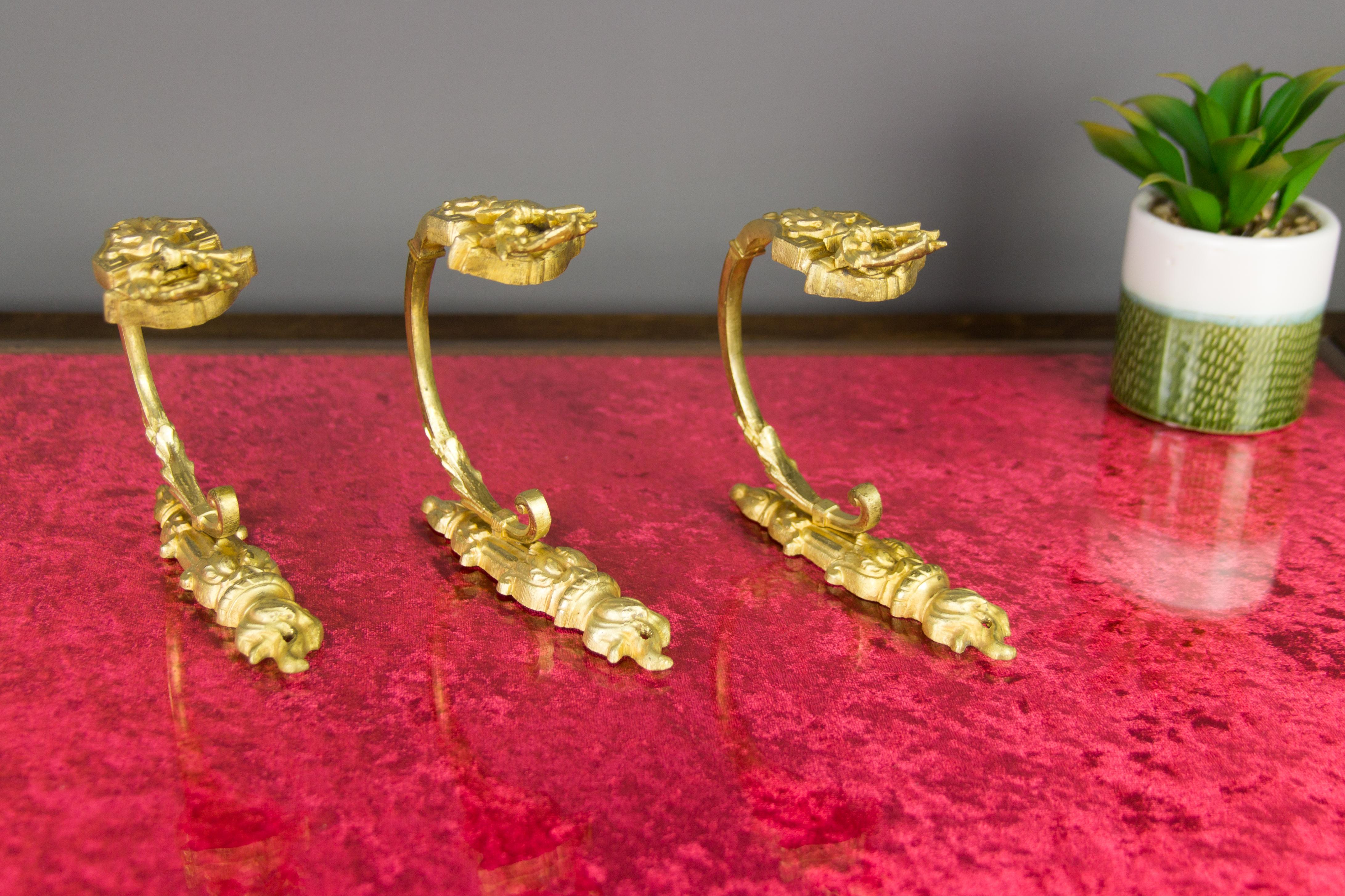 Napoleon III French Gilt Bronze Curtain Tiebacks or Curtain Holders Signed A.D., Set of 3 For Sale