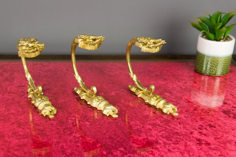 Set of Three French Gilt Bronze Curtain Tiebacks or Curtain Holders Signed A.D. For Sale at 1stDibs