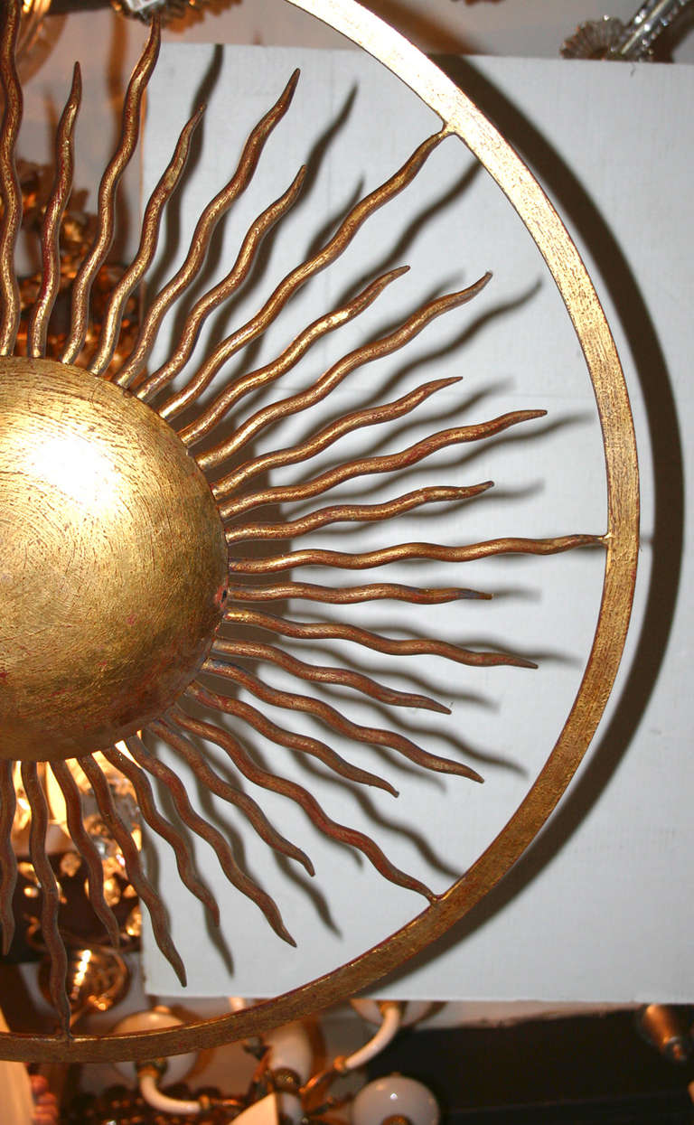 Set of Three French Gilt Sunburst Light Fixtures, Sold Individually In Good Condition For Sale In New York, NY