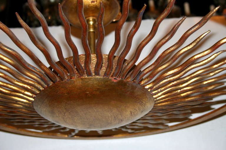 Mid-20th Century Set of Three French Gilt Sunburst Light Fixtures, Sold Individually For Sale