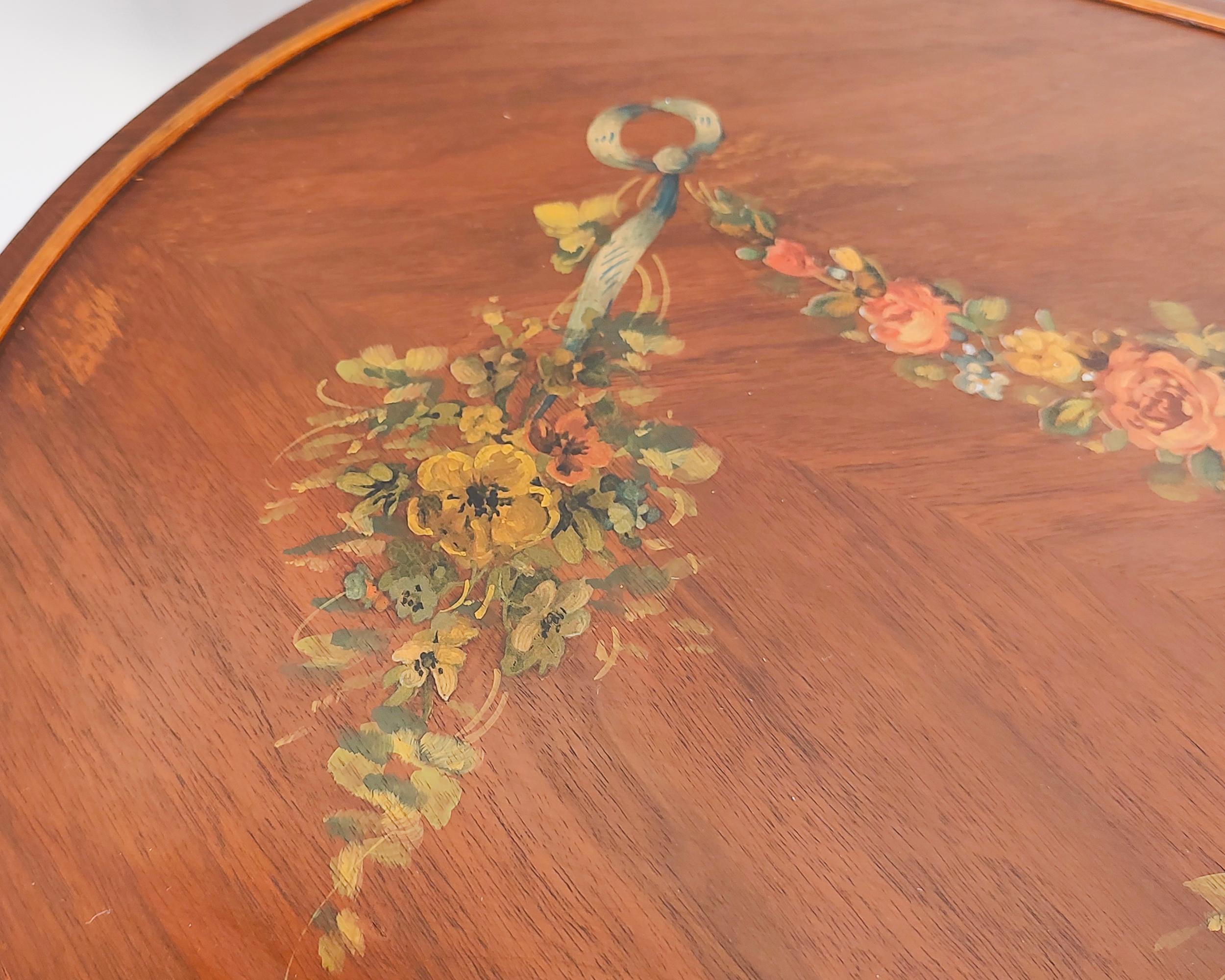 Wood Set of Three French Louis XV Style Hand Painted Floral Nesting Tables For Sale