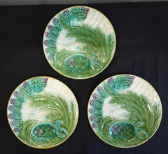 Set of Three French Majolica Asparagus Plates by Saint Amand