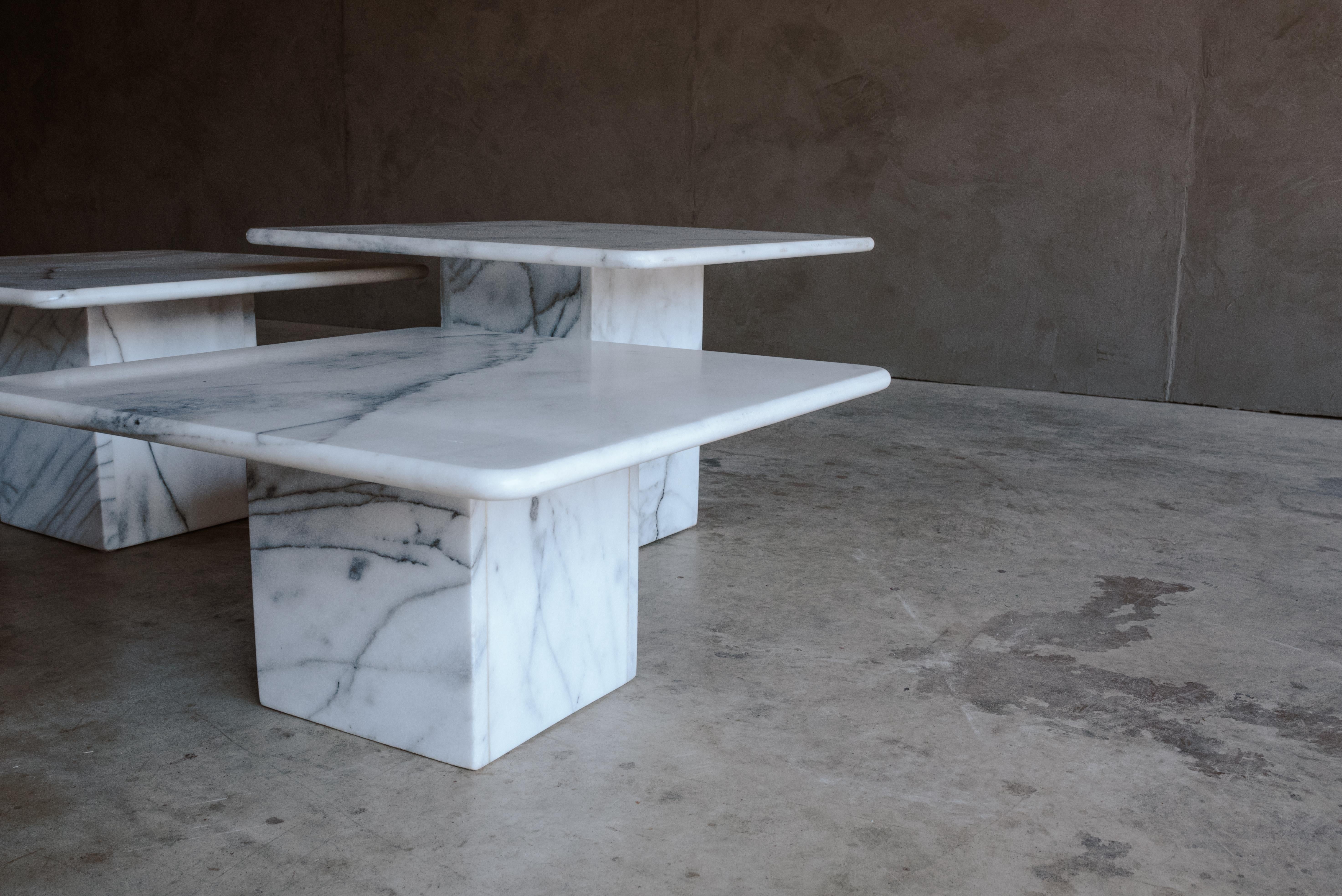 European Set of Three French Marble Coffee Tables from France, Circa 1970
