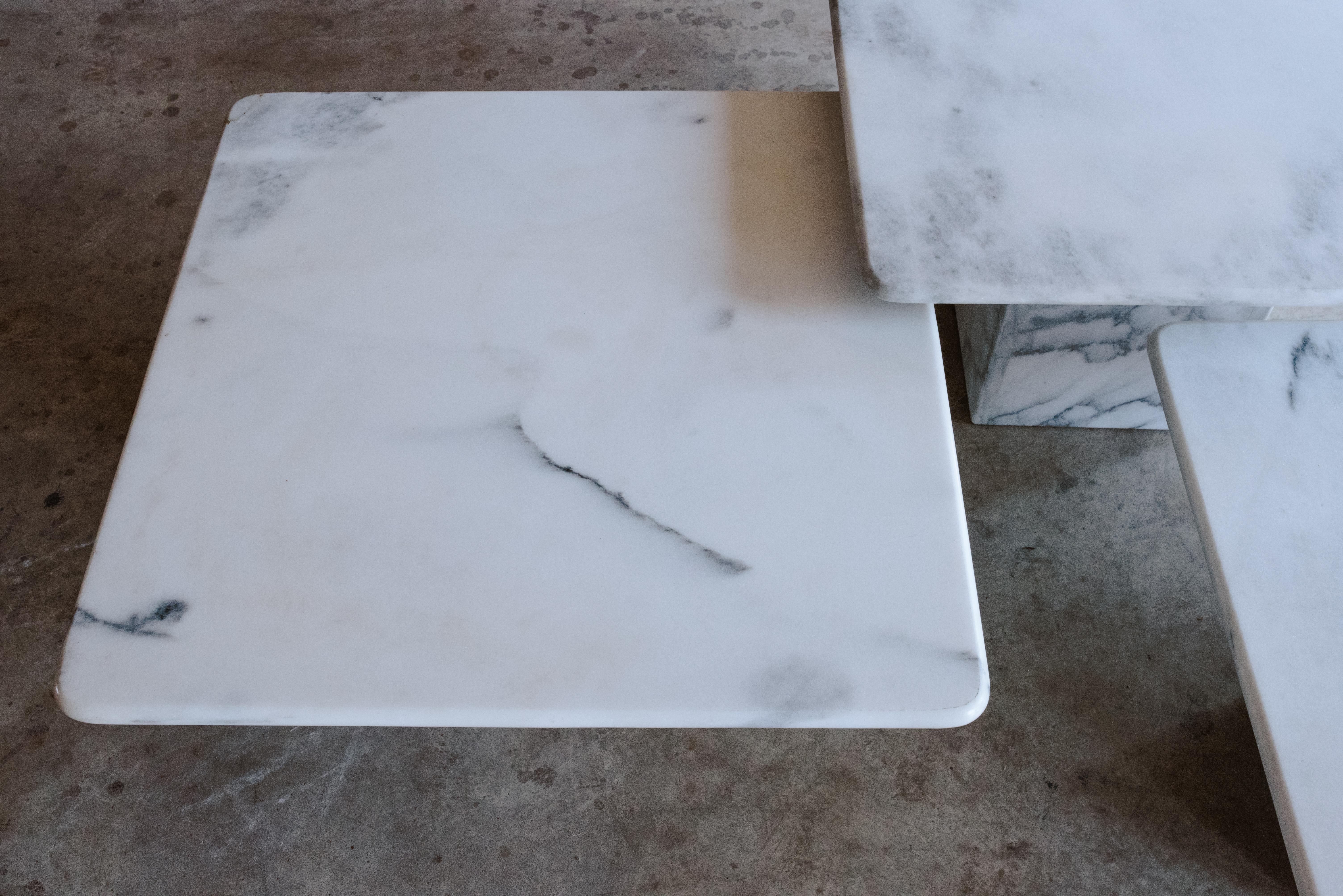 Late 20th Century Set of Three French Marble Coffee Tables from France, Circa 1970