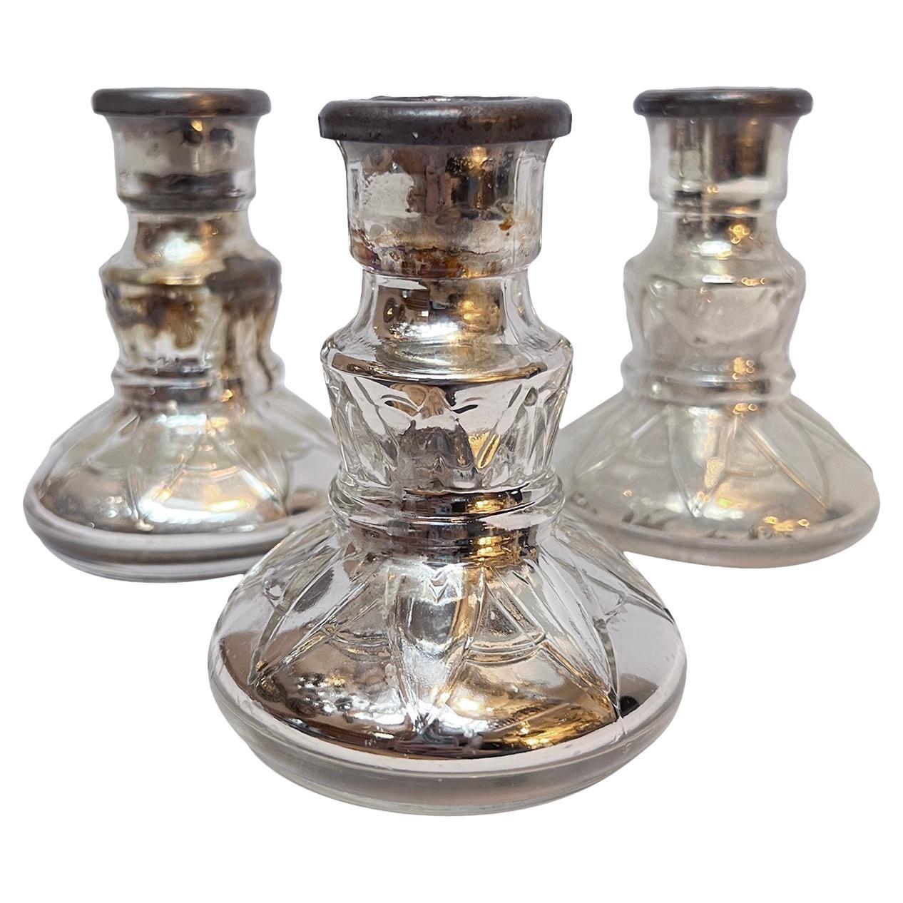 Set of Three French Mercury Glass Candlesticks