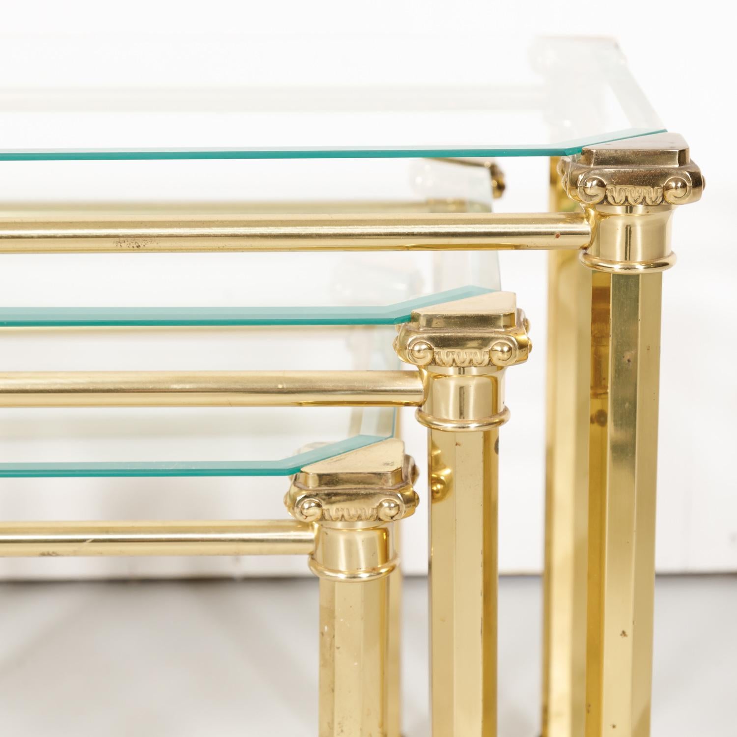 Set of Three French Mid-Century Modern Brass and Glass Nesting Tables by Maison 6