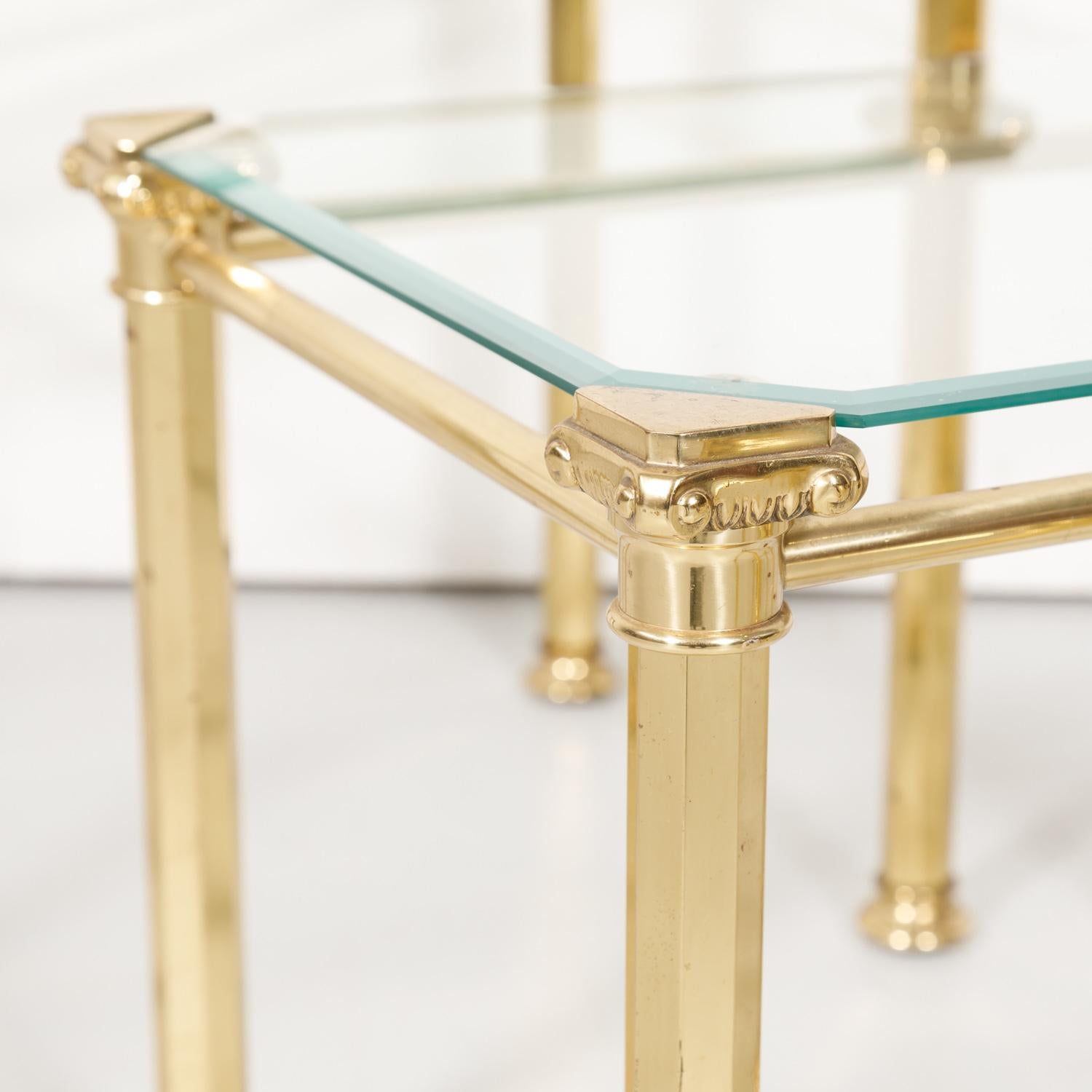 Set of Three French Mid-Century Modern Brass and Glass Nesting Tables by Maison 12