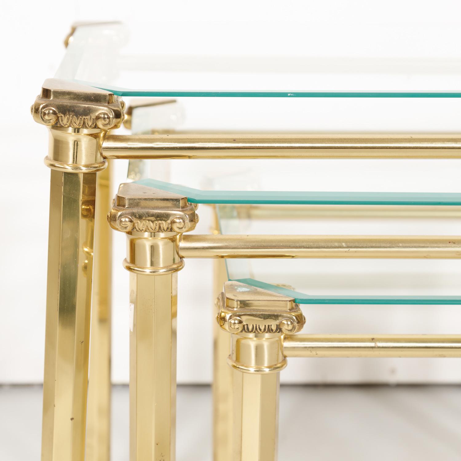 Set of Three French Mid-Century Modern Brass and Glass Nesting Tables by Maison 5