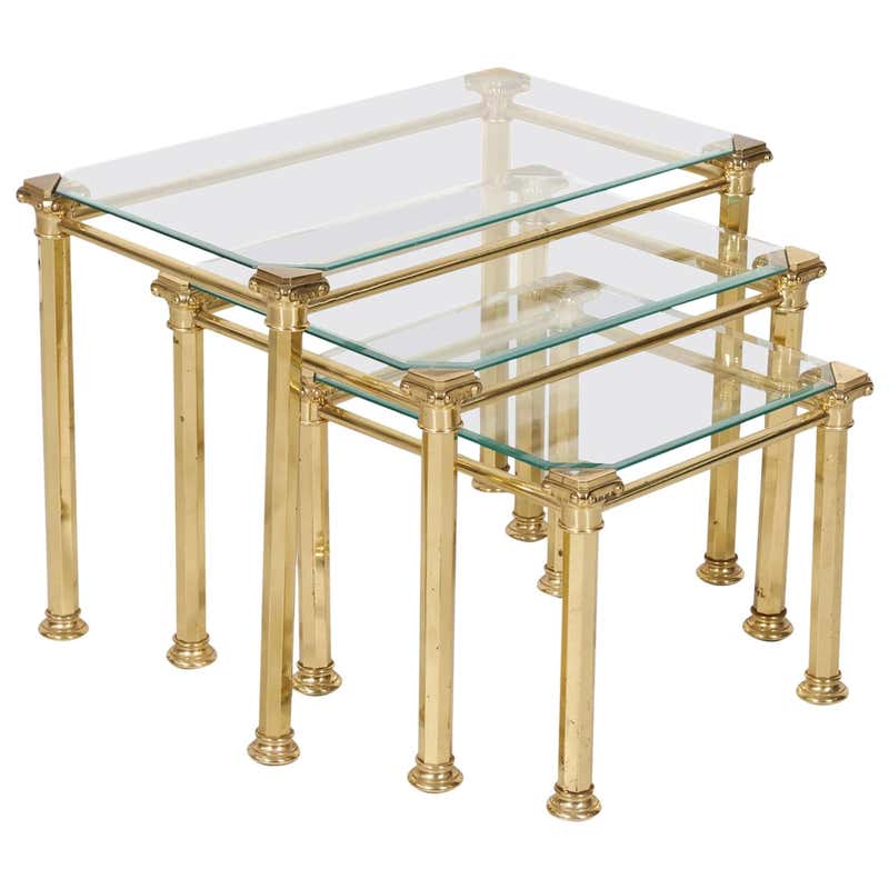 Mid-Century Glass and Brass Nesting Tables by Design Institute America ...